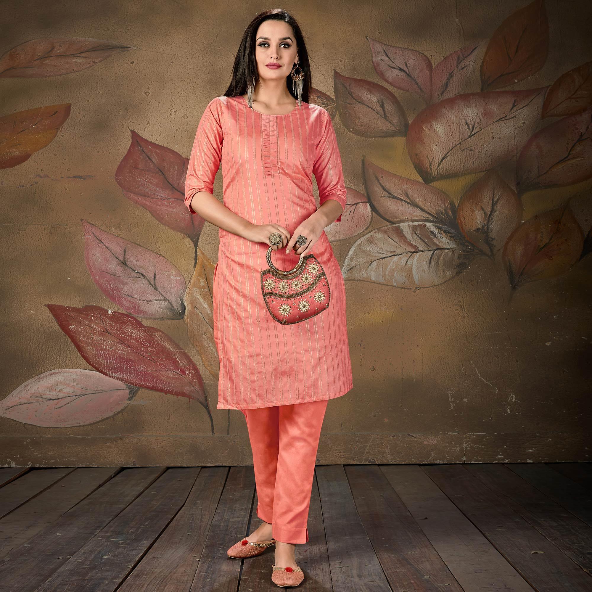 Peachmode Seller Impressive Peach Colored Casual Wear Printed Cotton Kurti - view 2