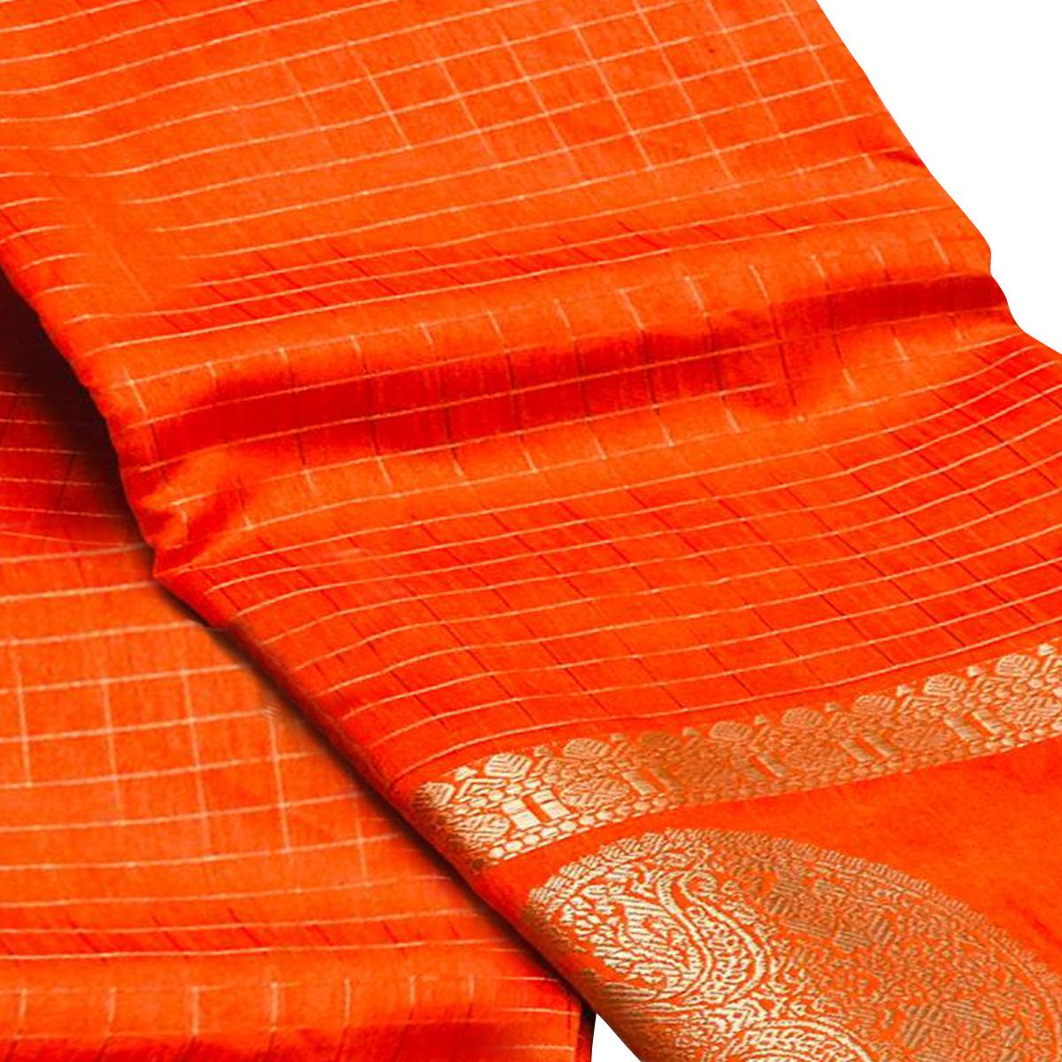 Peachmode Entrancing Orange Colored Festive Wear Woven Silk Saree - view 2