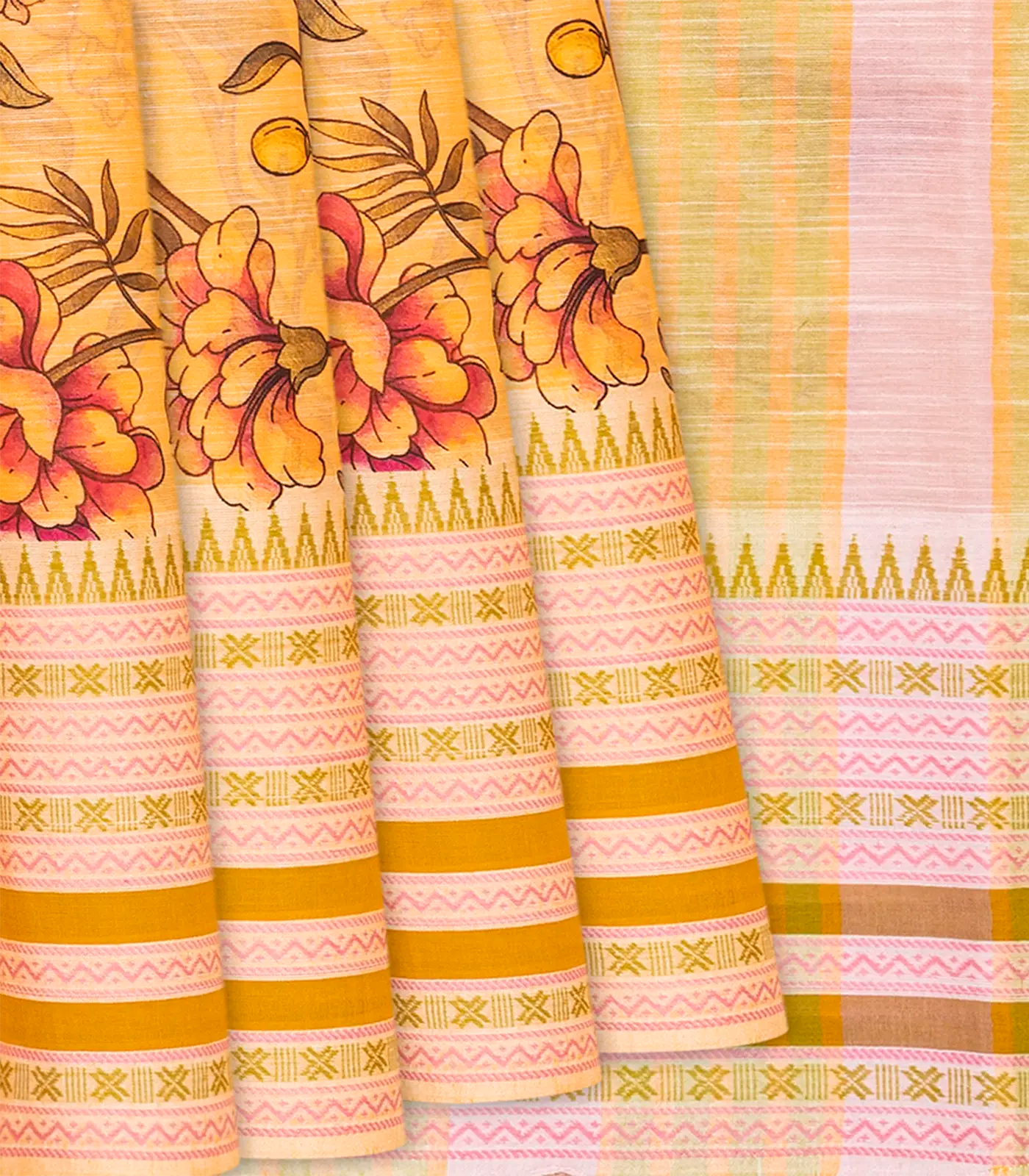 RmKV Orange Chirala Saree With Printed Floral Motifs-Orange