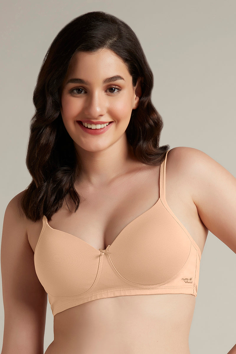 Amante Simply Soft Padded Non-Wired Cotton Bra - Sandalwood