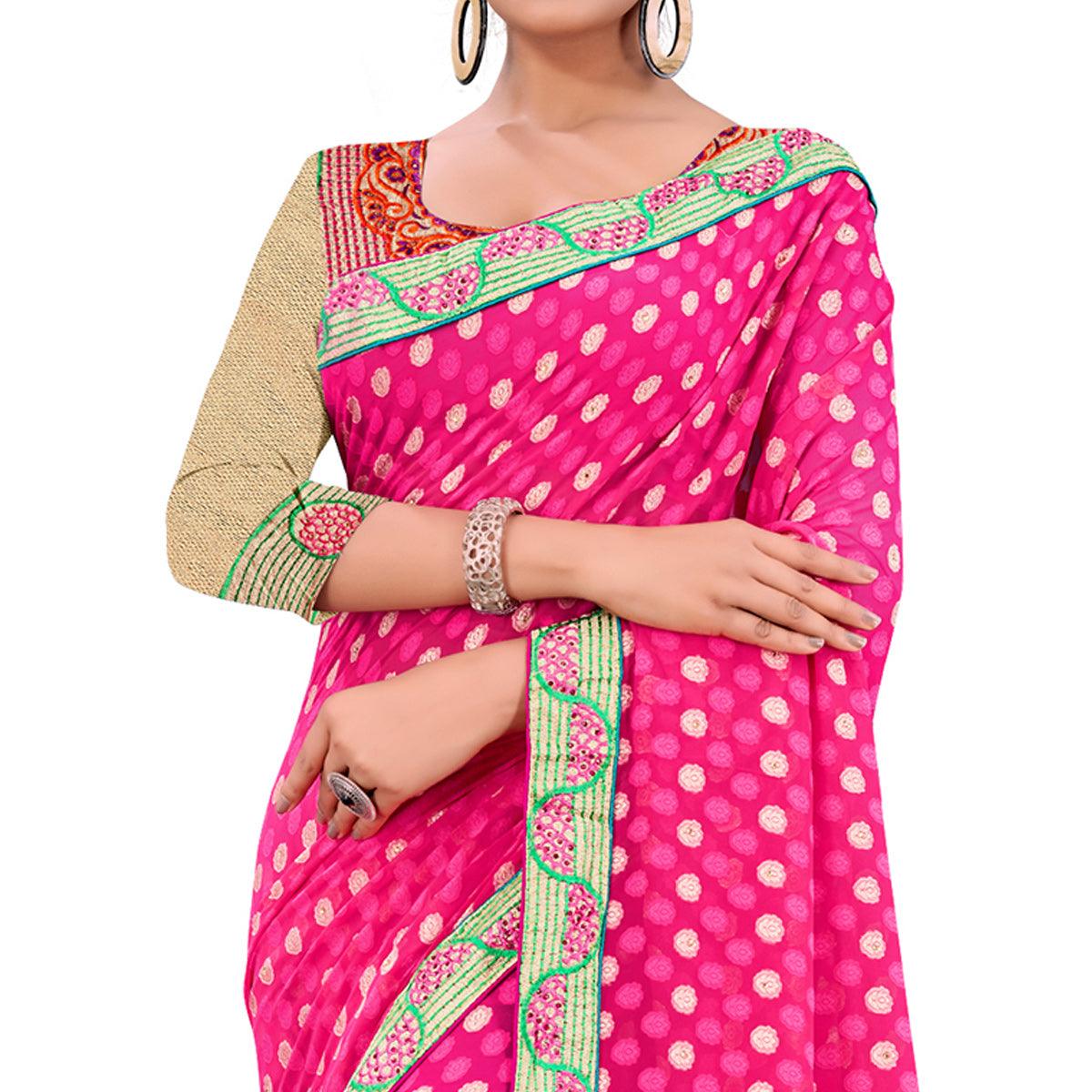 Peachmode Charming Pink Colored Party Wear Georgette Saree - view 2