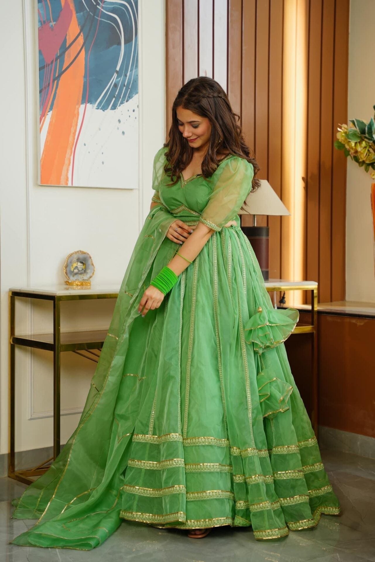 Idaho-o green nooraniyat organza lehenga choli set - view 5
