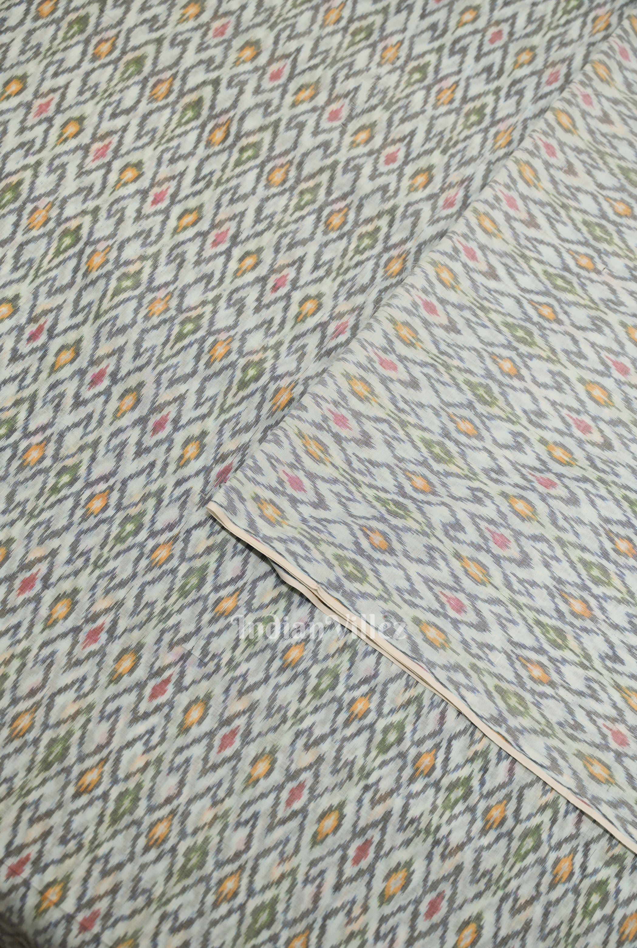 IndianVillèz Off White Pochampally Ikat Silk & Cotton (Sico) Fabric - view 2