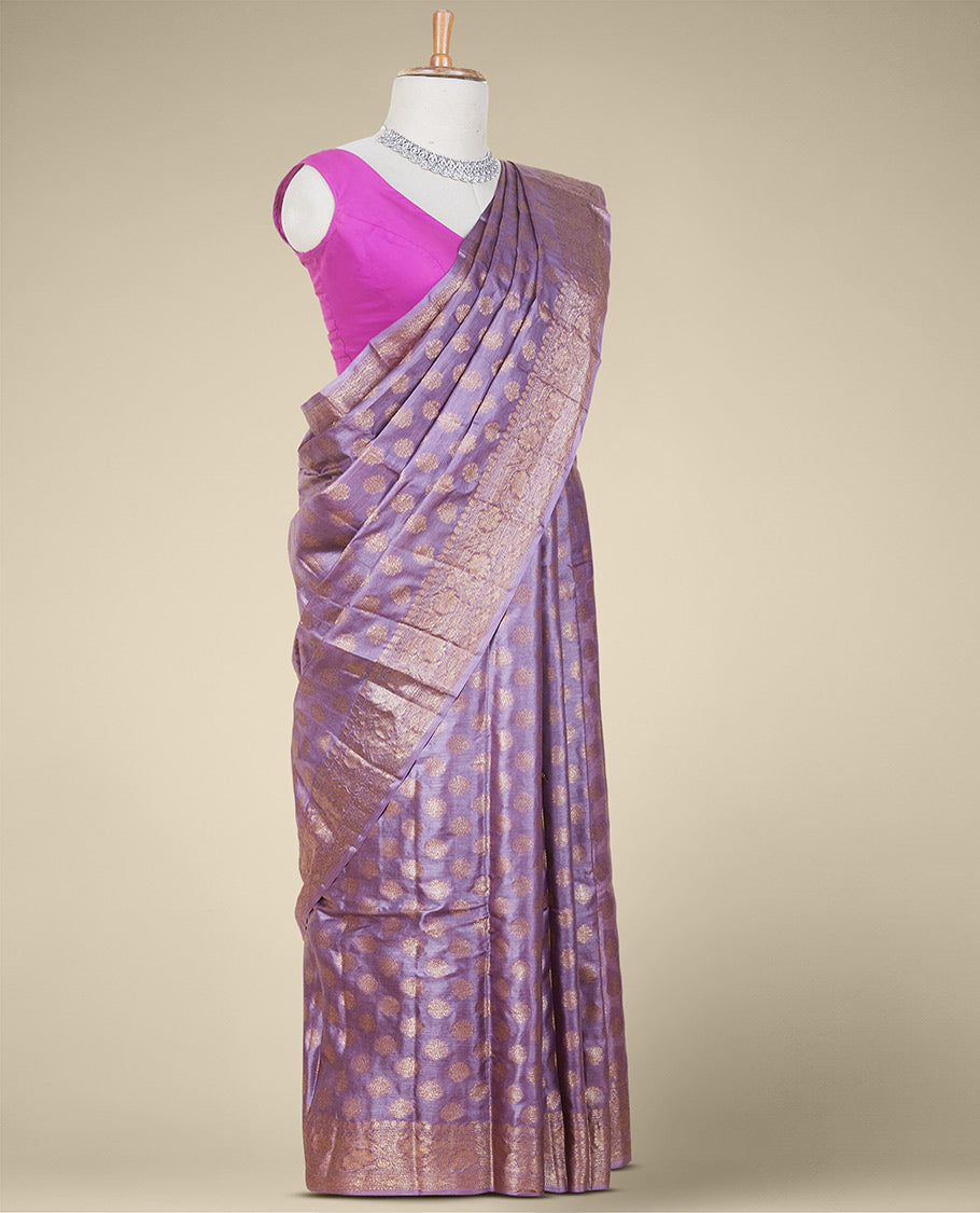 Pothys Violet tusser silk saree with zari buttas, traditional motifs zari border & intricate pallu - view 2
