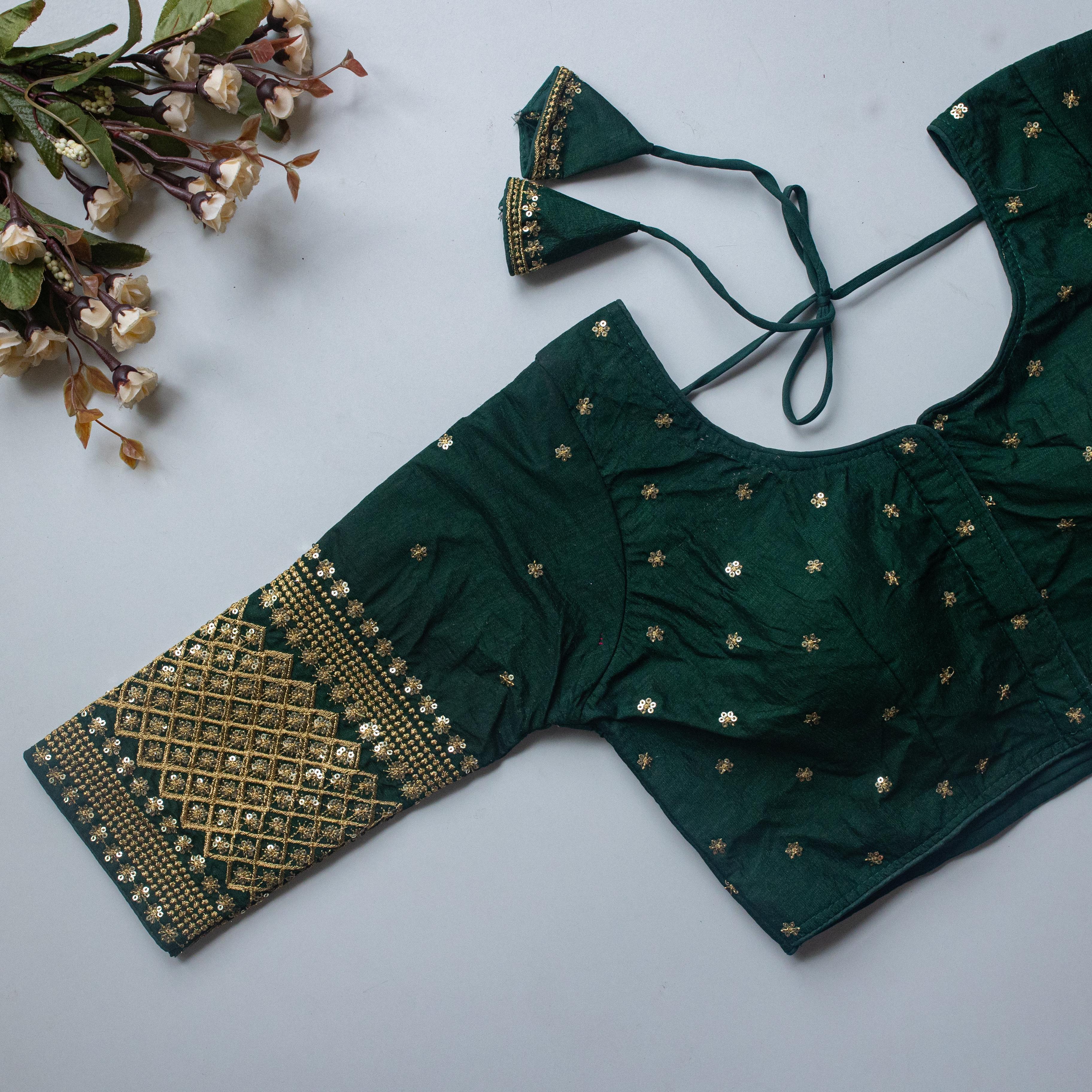 ClothsVilla Green Kashish Silk Blouse with Beautiful Embroidery and Sequined Touch
