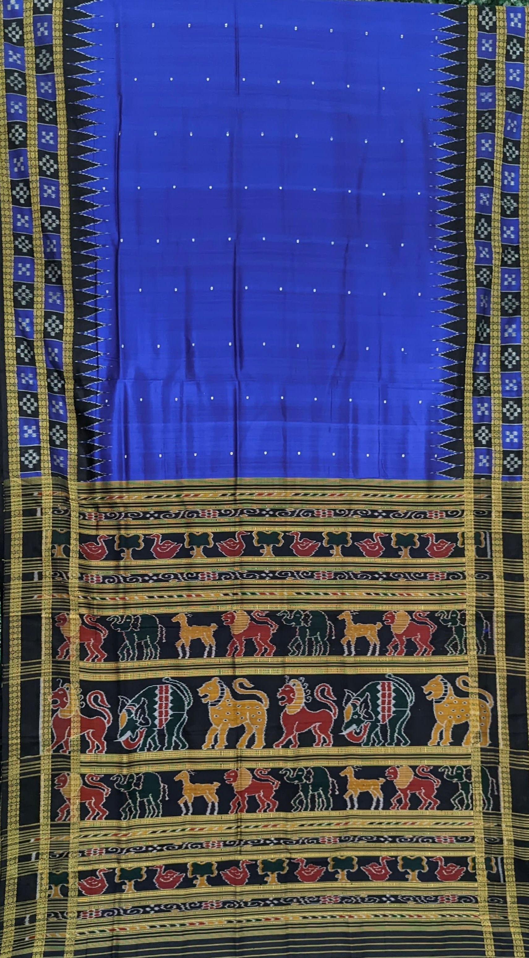 IndianVillèz Navy Blue Butta design Odisha Ikat Khandua Silk Saree