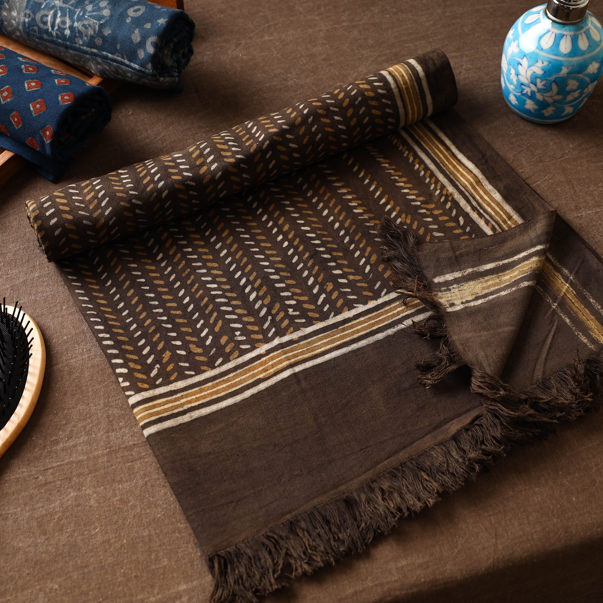 ITOKRI CRAFTS INITIATIVE Brown - Akola Block Printed Pure Handloom Cotton Towel