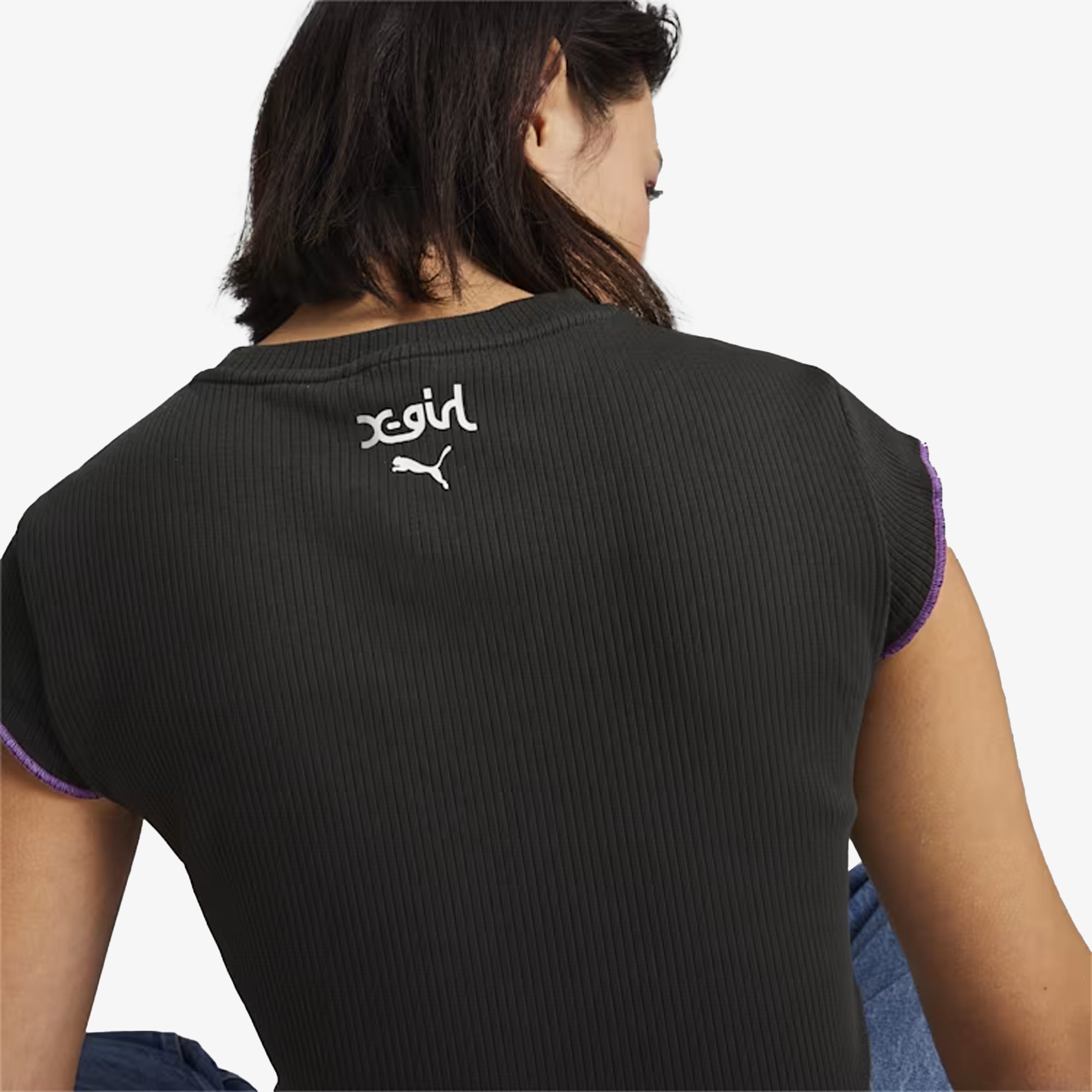 Puma | x X-GIRL RIBBED SLIM FIT TEE { BLACK - view 2