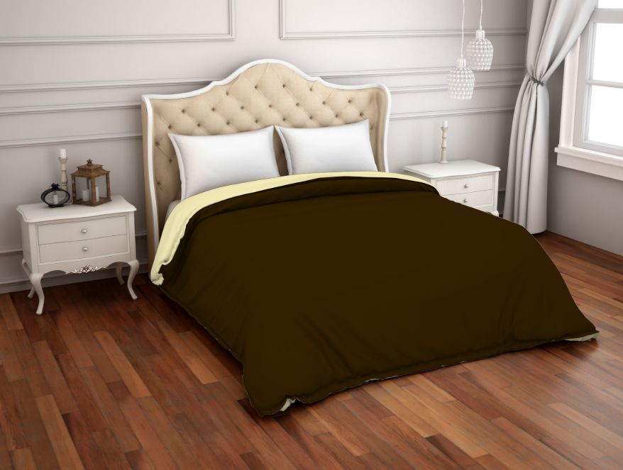 Spaces India Solid Chocolate/Cream - Dark Brown 100% Cotton Shell Double Quilt / AC Comforter - Hygro By Spaces
