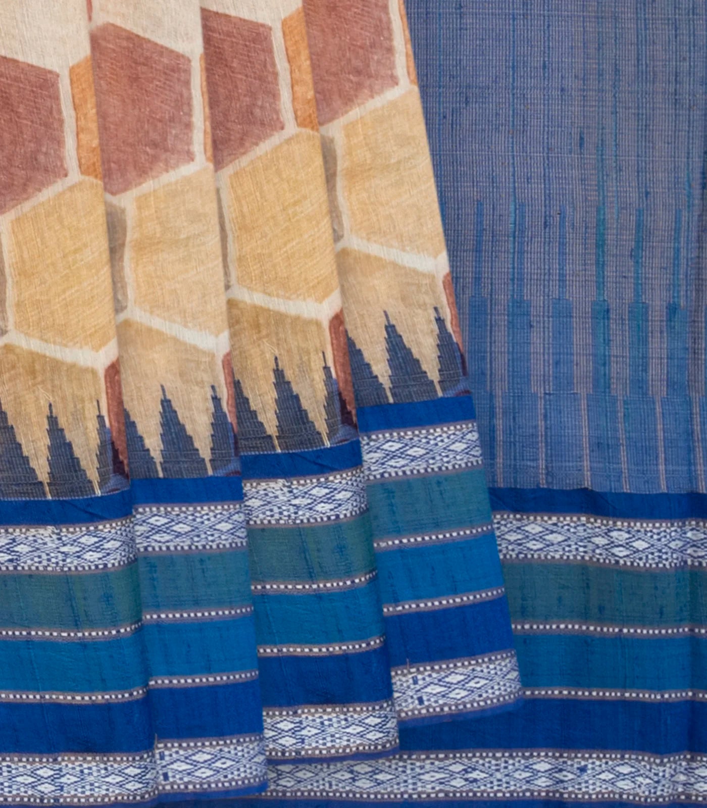 RmKV Beige Tussar Gitcha linen Printed Silk Saree With Maroon Border-Beige