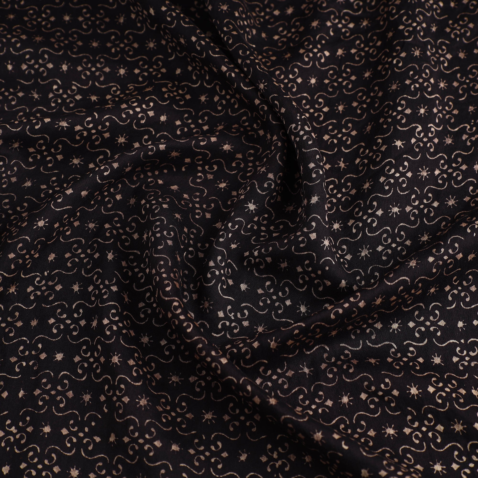 KACHCHH JI CHHAAP Black - Ajrakh Block Printed Chanderi Silk Fabric 08 - view 3