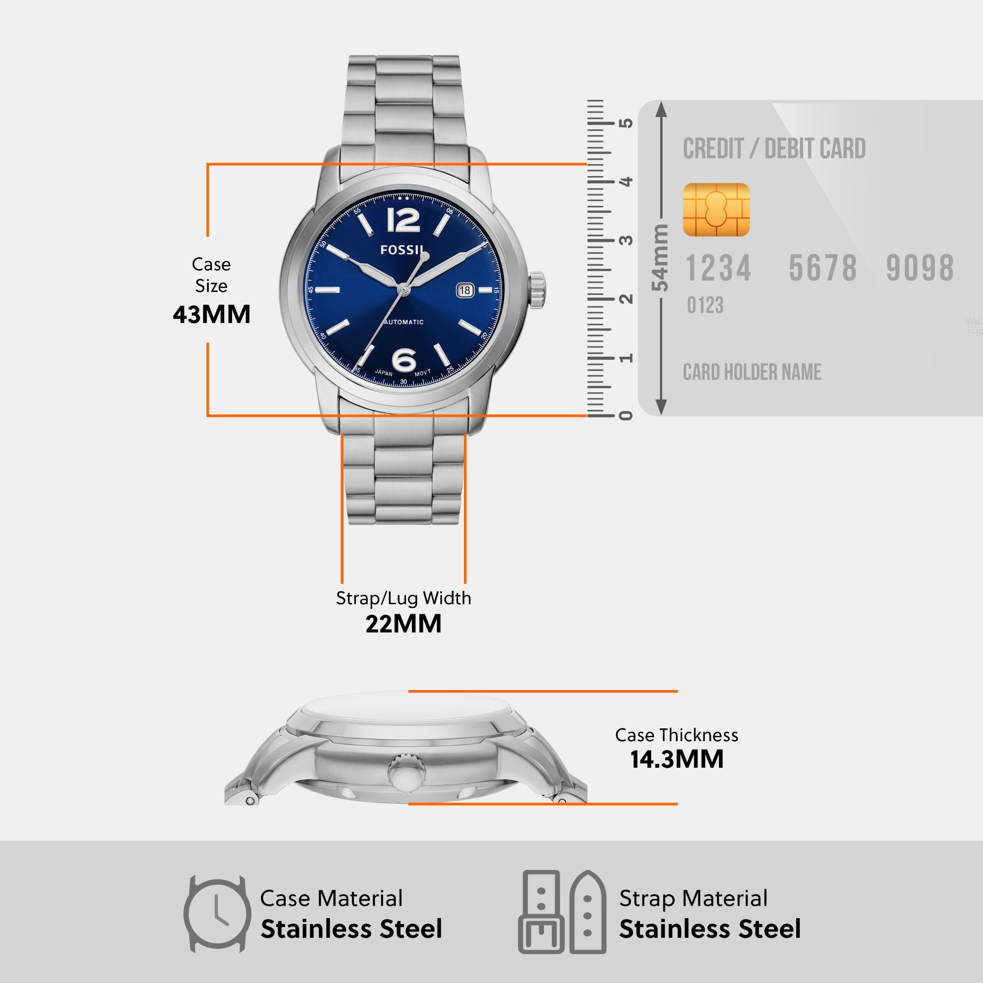 Fossil Heritage Men Automatic Blue Dial Analog Stainless Steel Watch ME3244 - view 7