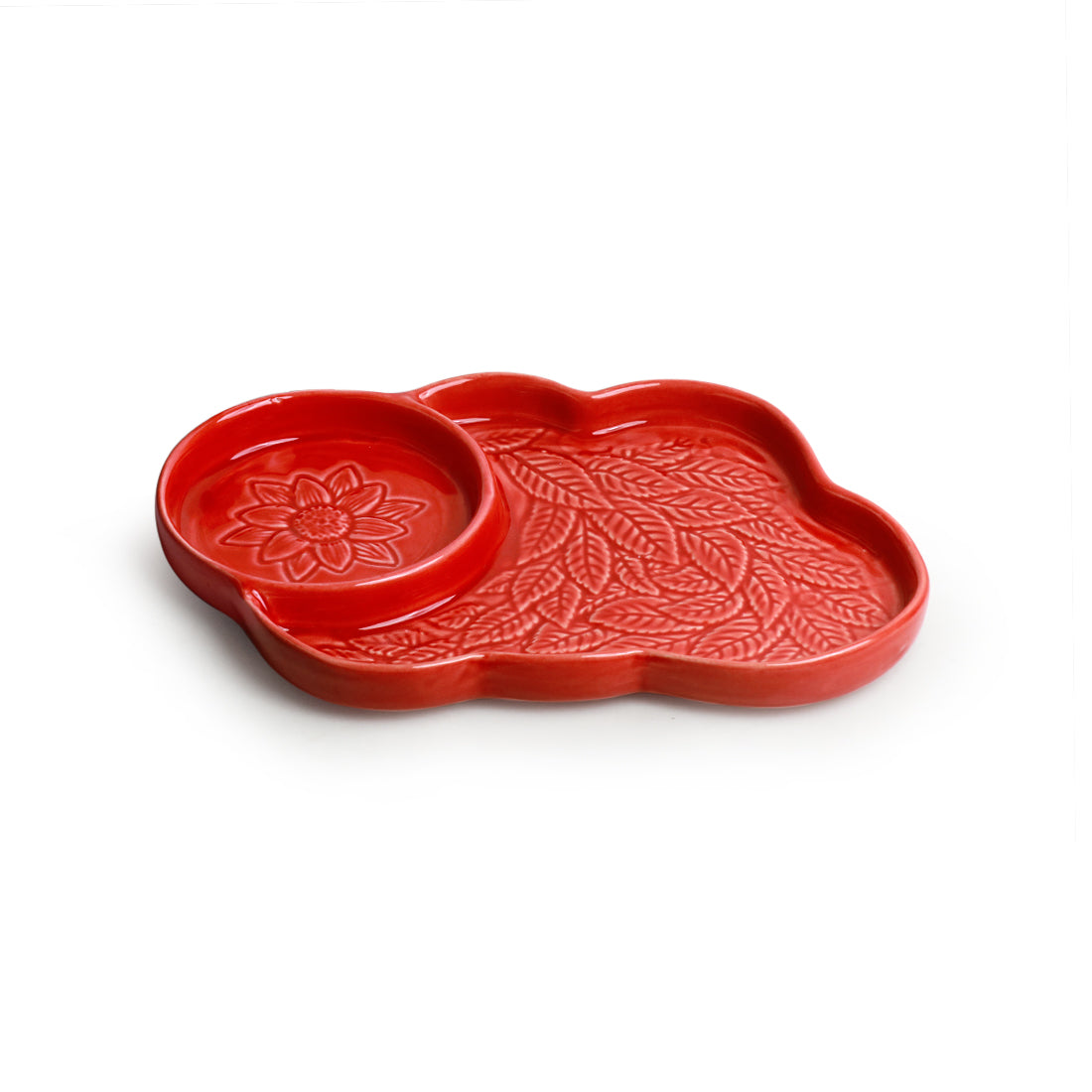 EXCLUSIVELANE 'Coral Reef' Chip-N-Dip Serving Platter In Ceramic (Hand Glazed Studio Pottery, Microwave Safe) - view 3