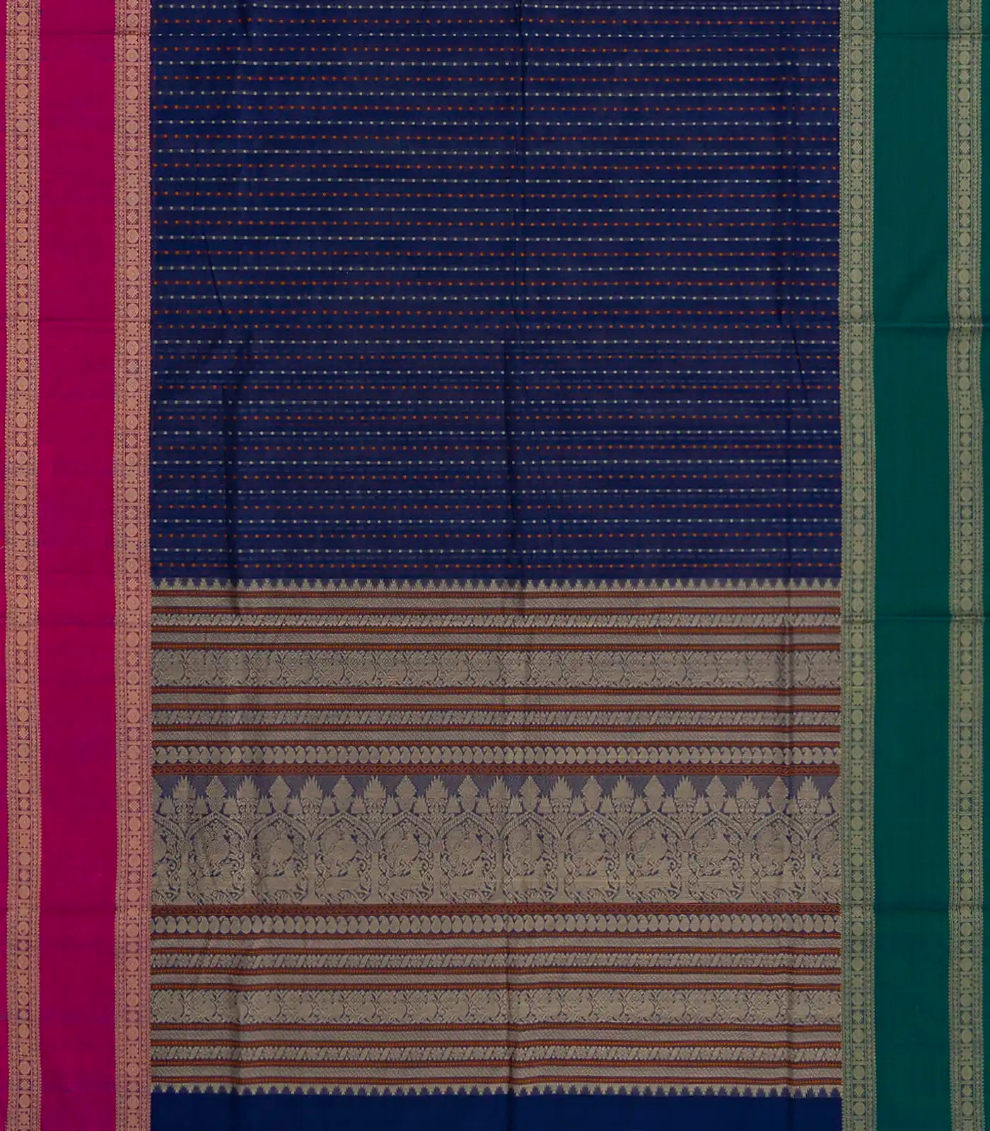 RmKV Dark Blue Handloom Village Cotton Saree With Checks-Dark Blue - view 2