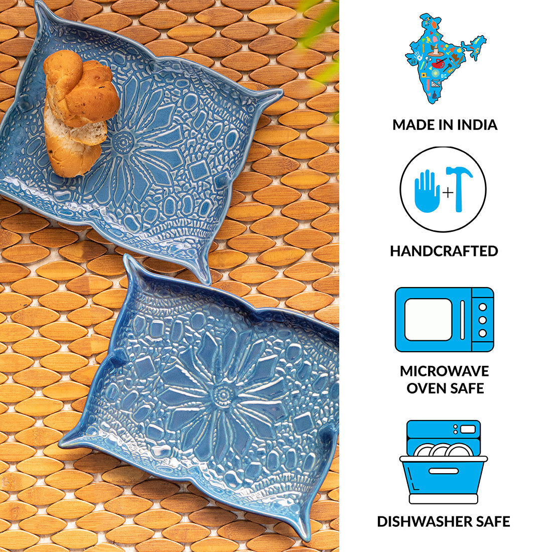 EXCLUSIVELANE 'Coral Reef' Serving Platters In Ceramic (Set of 2, Hand Glazed Studio Pottery, Microwave Safe) - view 5