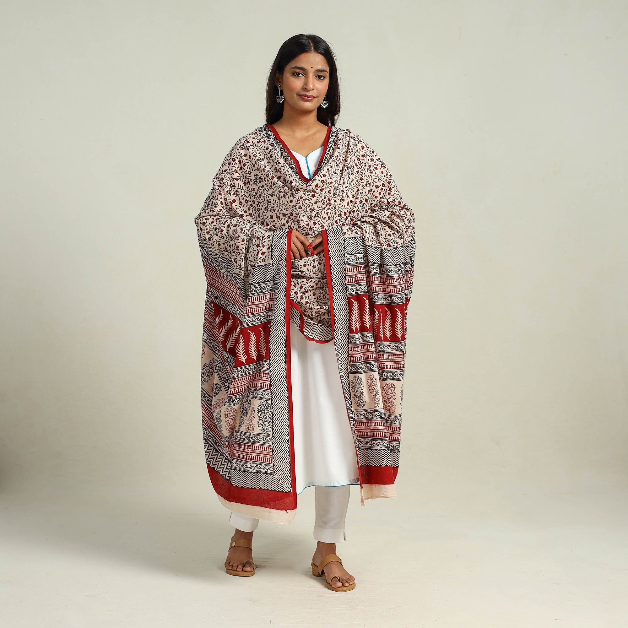 BAGH PRINTS BY ABDUL KADAR KHATRI Beige - Hand Block Print Cotton Bagh Dupatta 16