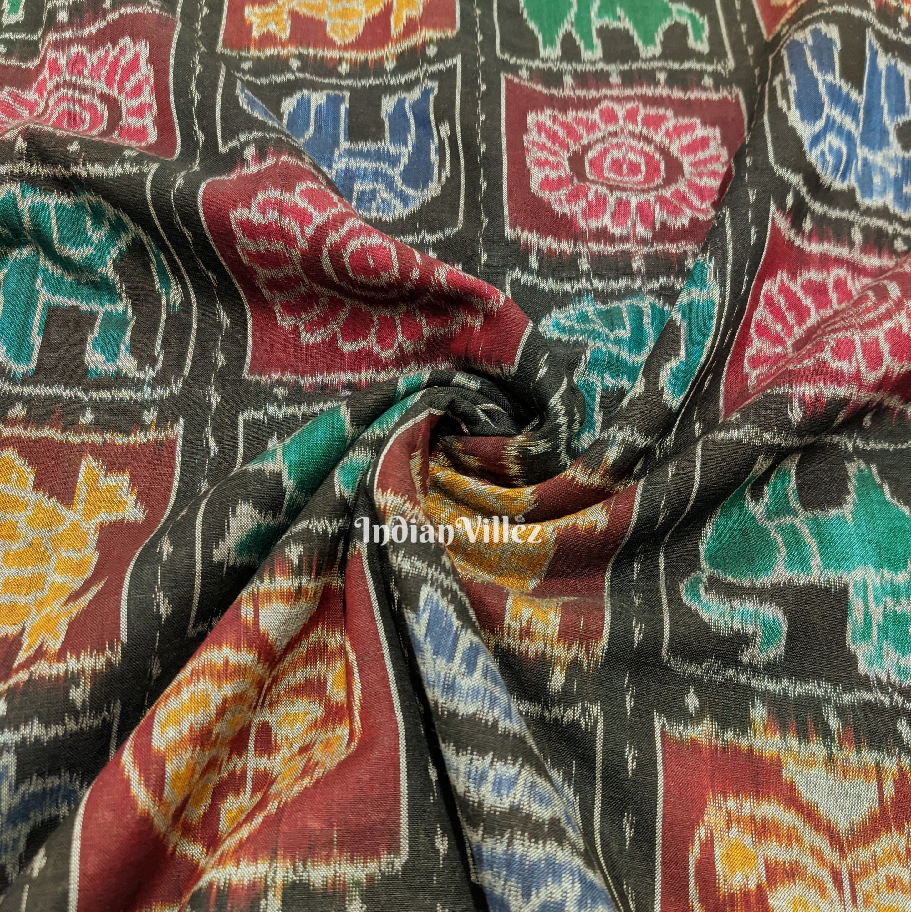IndianVillèz Black Box Design Sambalpuri Ikat Cotton Fabric