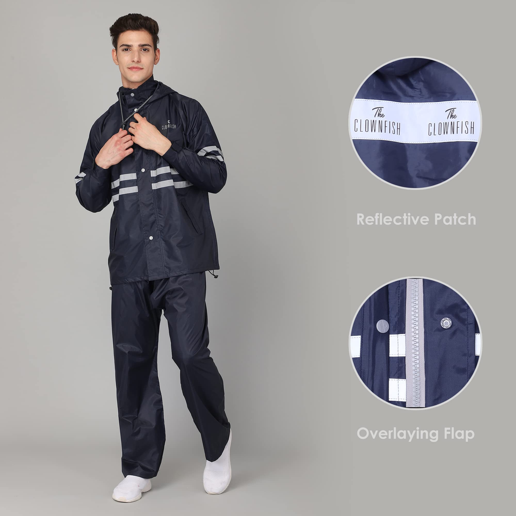 THE CLOWNFISH Darius Series Men's Waterproof Polyester Raincoat with Hood and Reflector Logo at Back for Night Travelling. Set of Top and Bottom. Prin - view 6