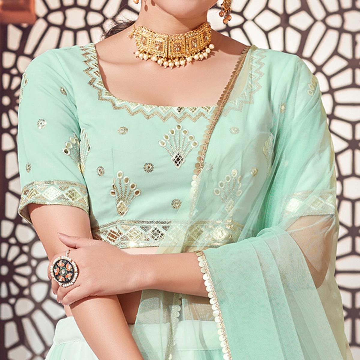Peachmode Multicolor Festive Wear Thread with Sequins Embroidered Georgette Lehenga Choli - view 2