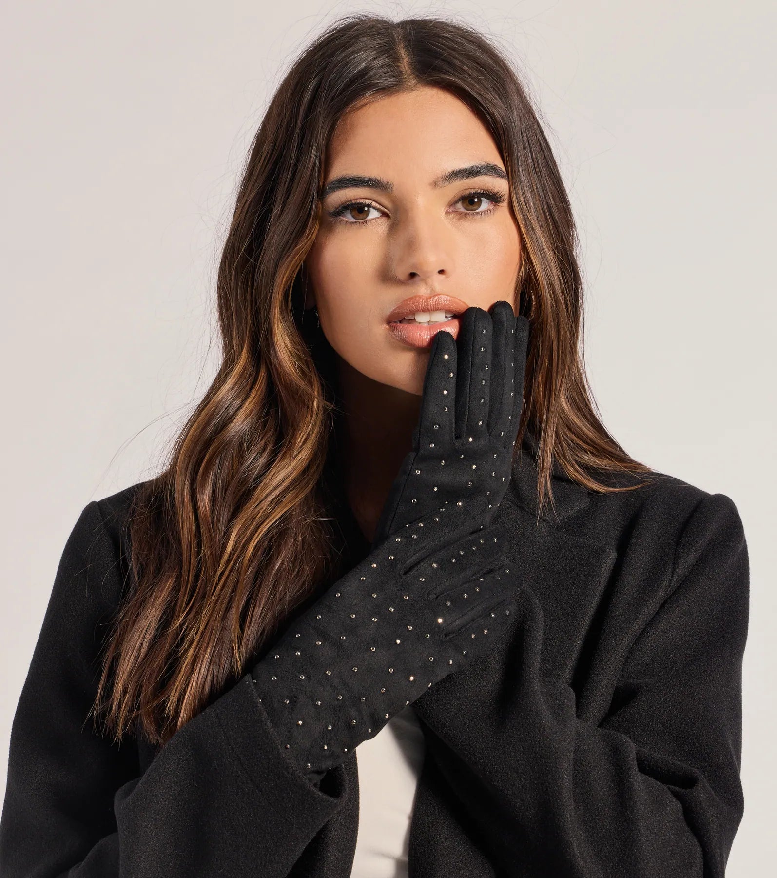 Windsor Sparkle Moment Faux Suede Rhinestone Gloves - view 2