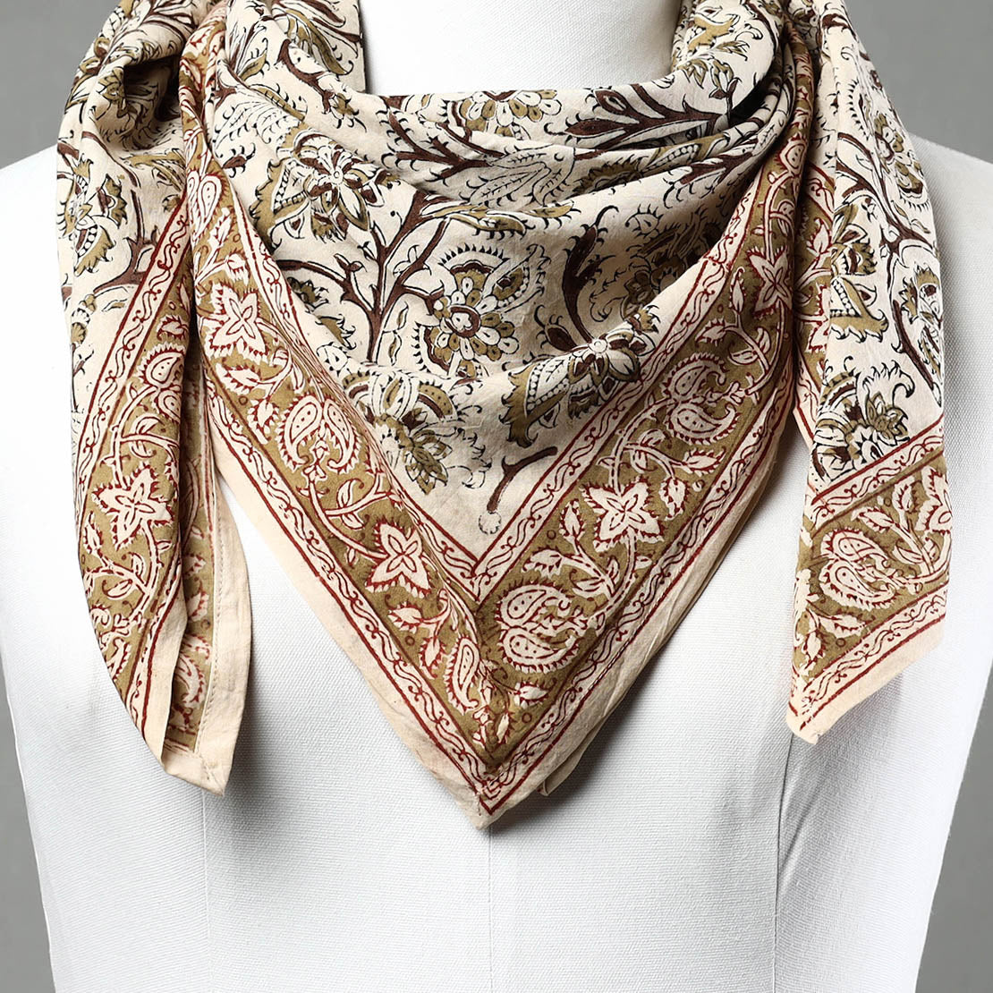 PITCHUKA SRINIVAS KALAMKARI PEDANA Beige - Pedana Kalamkari Block Printed Natural Dyed Cotton Scarf 77 - view 3