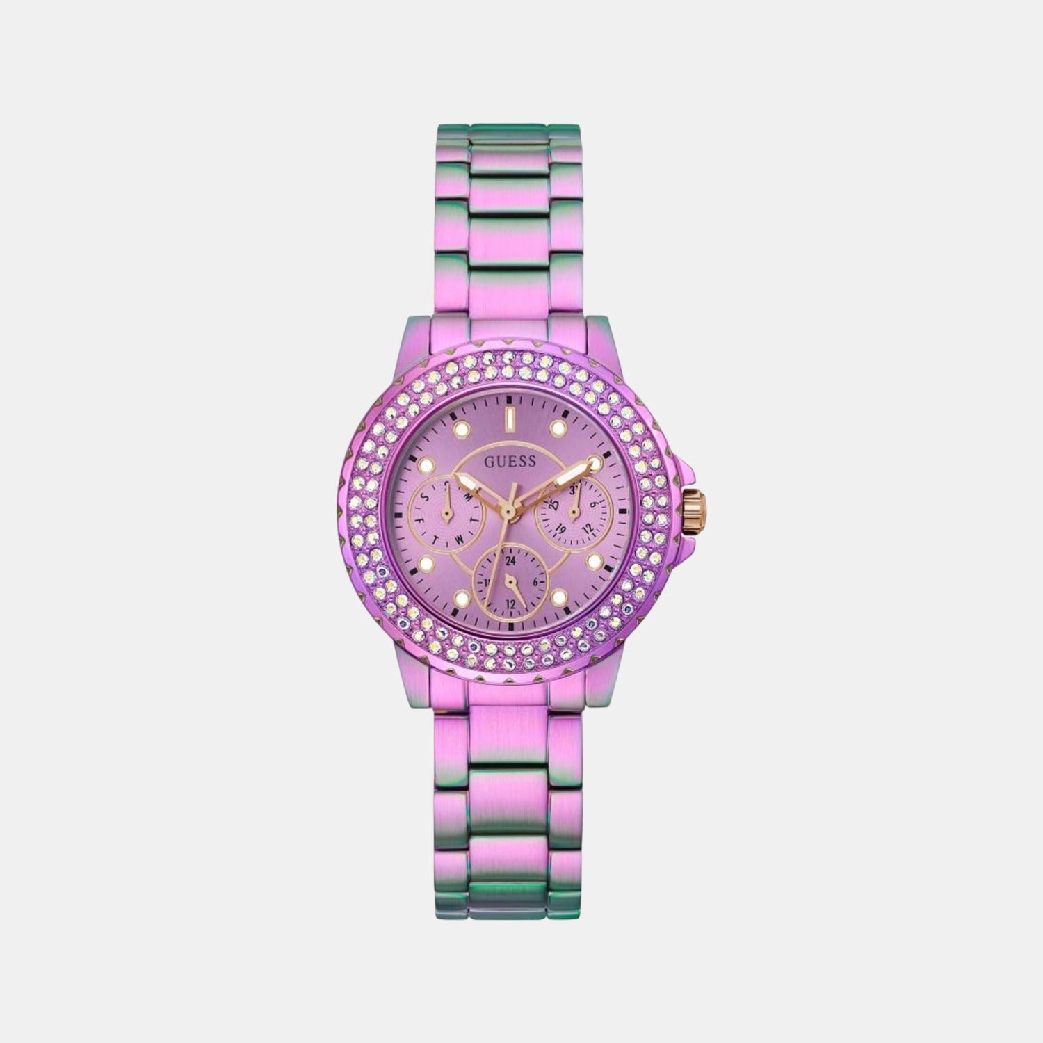 Guess Crown Jewel Women Quartz Purple Dial Chronograph Stainless Steel Watch GW0410L4