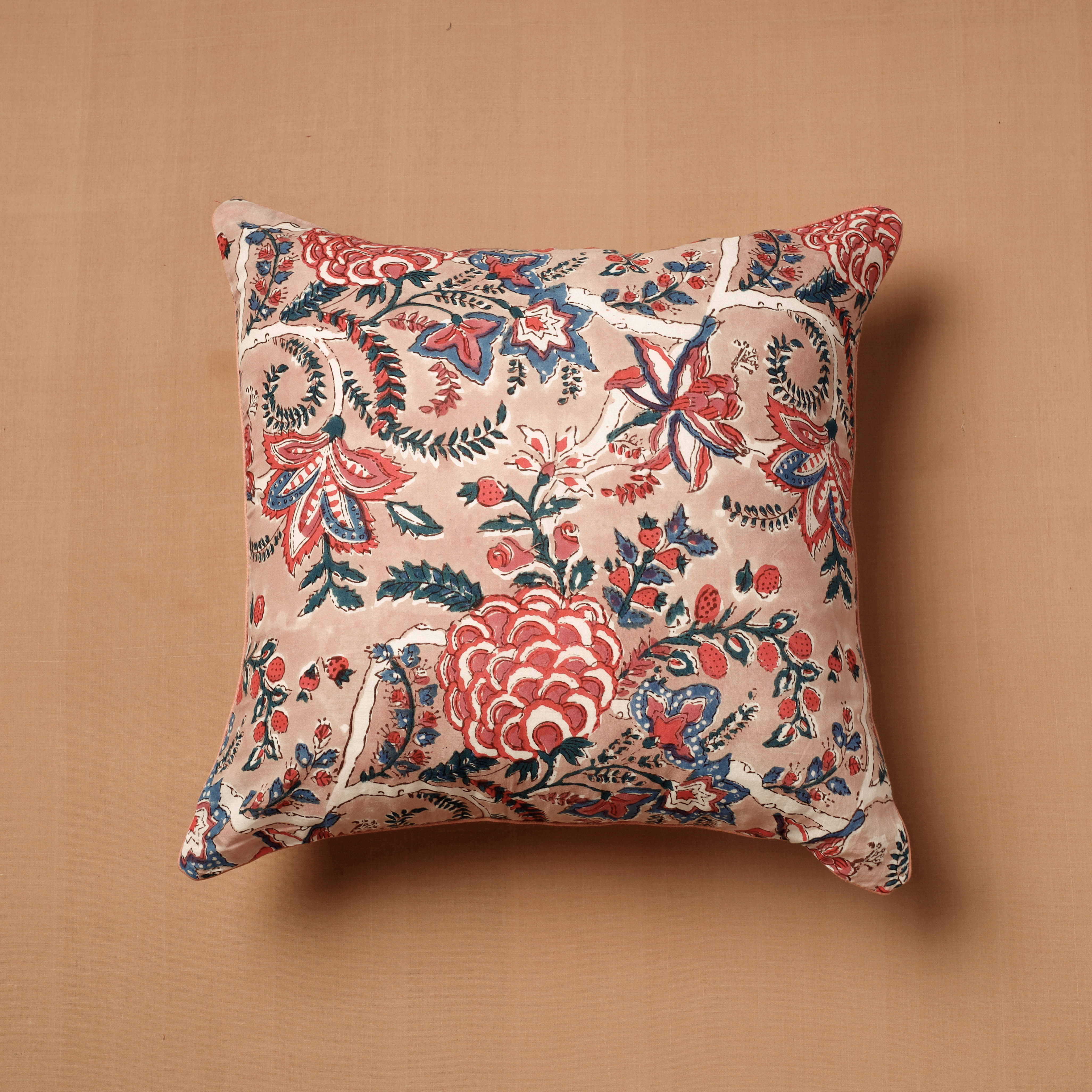 HAVELI CHRONICLES Brown - Sanganeri Block Printed Cotton Cushion Cover (16 x 16 in)