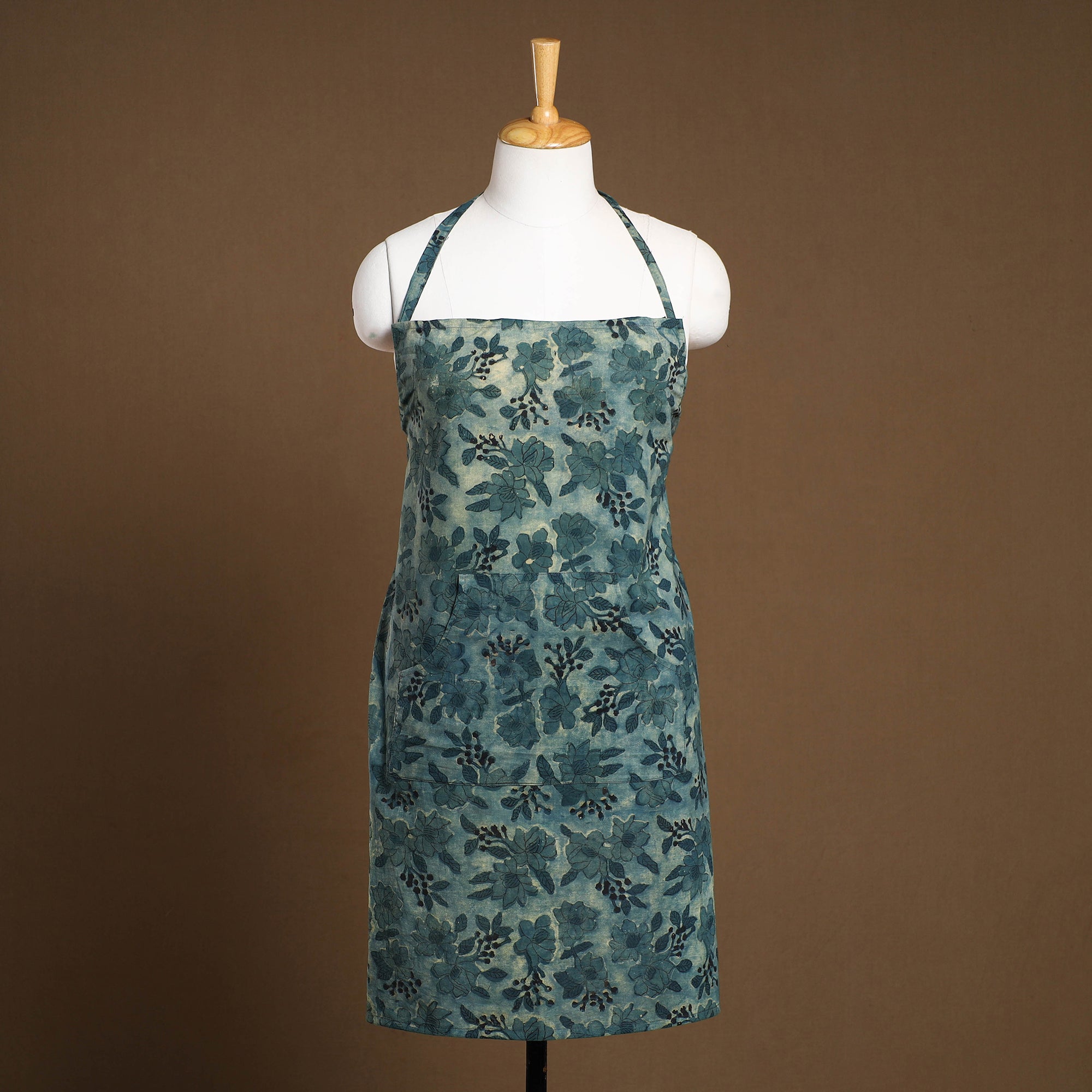 JALPARI Blue - Bagru Block Print Cotton Apron with Pocket 24