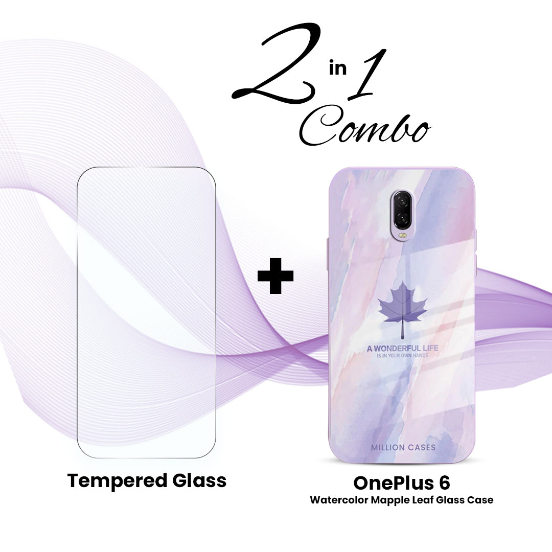 OnePlus (2 in 1 Combo) - Watercolor Mapple Leaf Glass Case + Tempered Glass - view 12