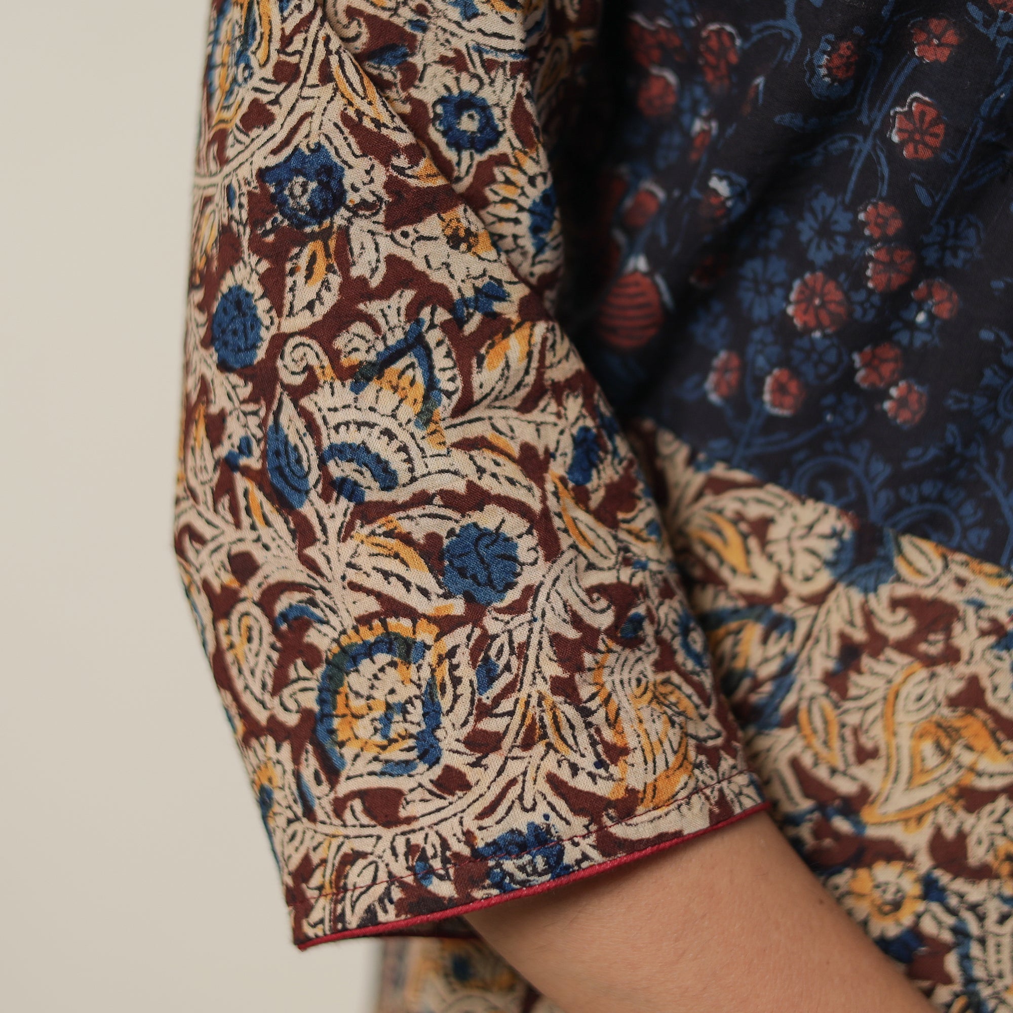 ITOKRI CASUALS Brown - Pedana Kalamkari Block Printed Cotton Straight Kurta with Ajrakh Patchwork 09 - view 6