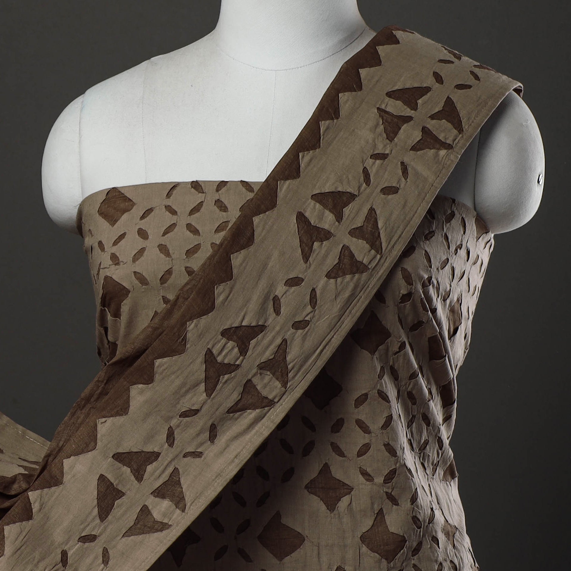 SHADES OF MARUDHARA Brown - 3pc Cut Work Cotton Barmer Applique Dress Material 11 - view 3