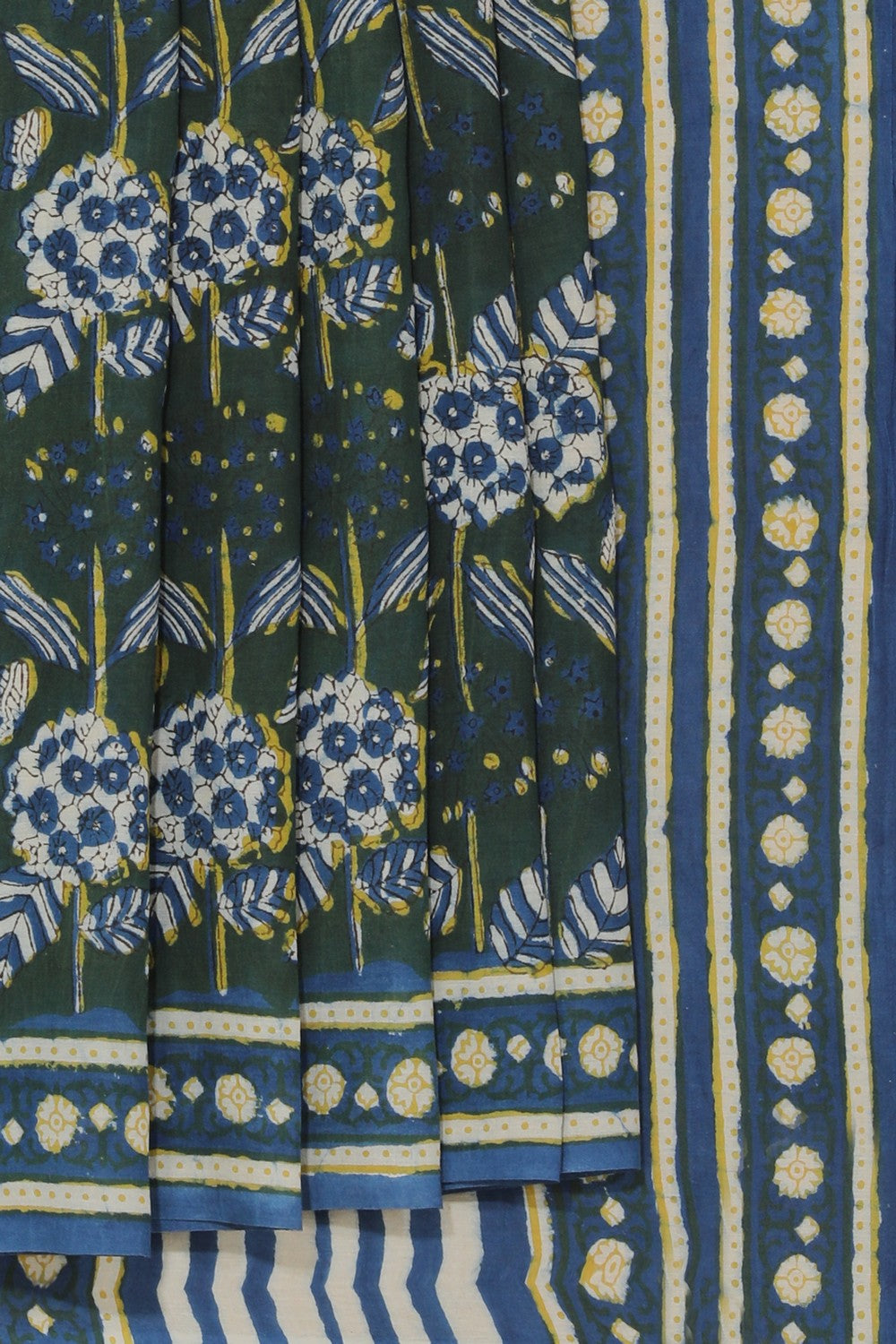 Kalanjali Ethnics Indigo Bagru Cotton saree – Women's, Bottle Green - view 2