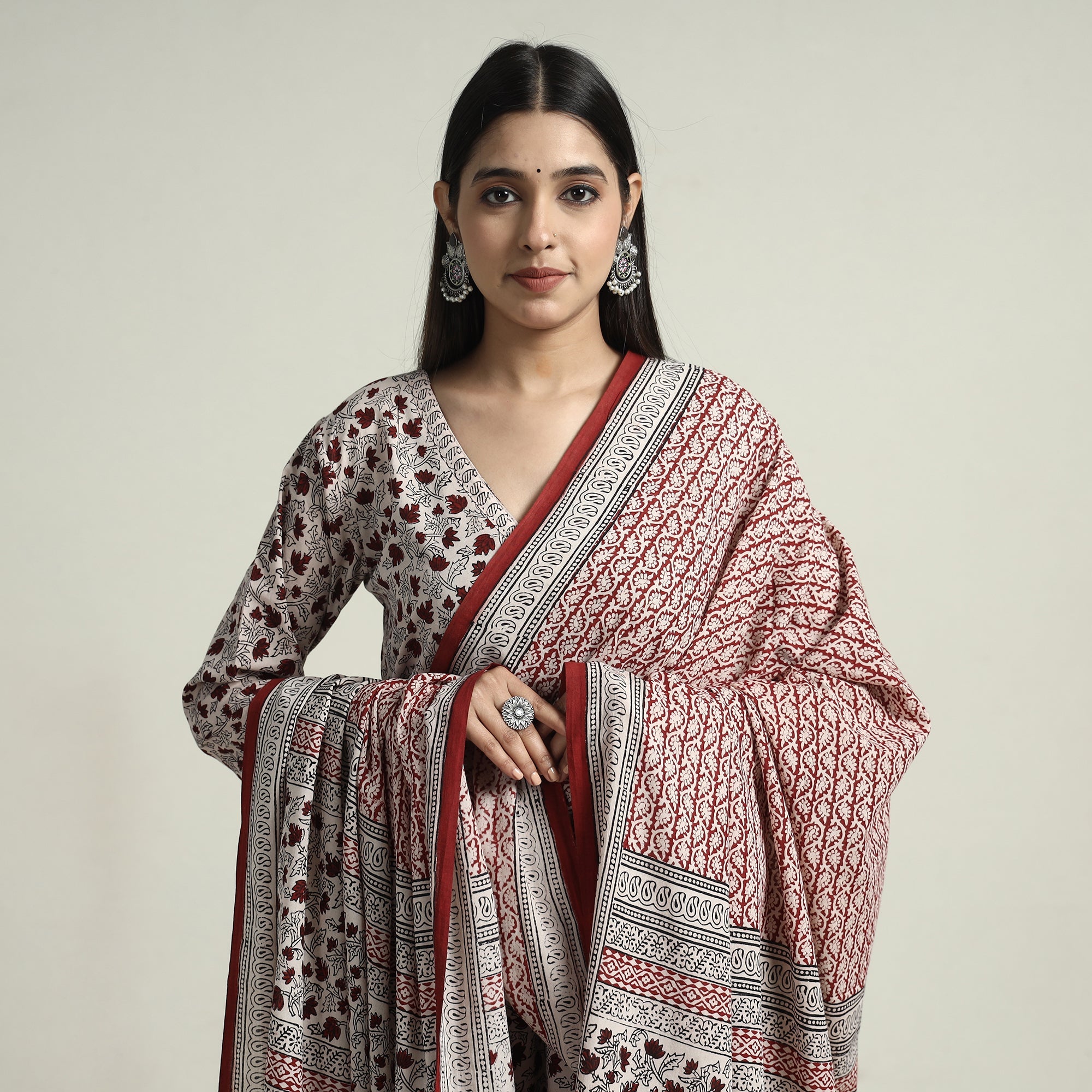 ITOKRI CASUALS Beige - Bagh Block Printed Cotton Kurta with Palazzo & Dupatta Set 02 - view 4