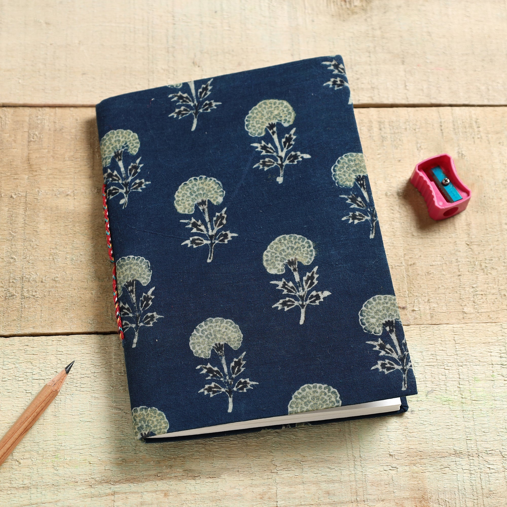 BINDAAS UNLIMITED Blue - Ajrakh Fabric Cover Handmade Paper Notebook (7 x 5 in)