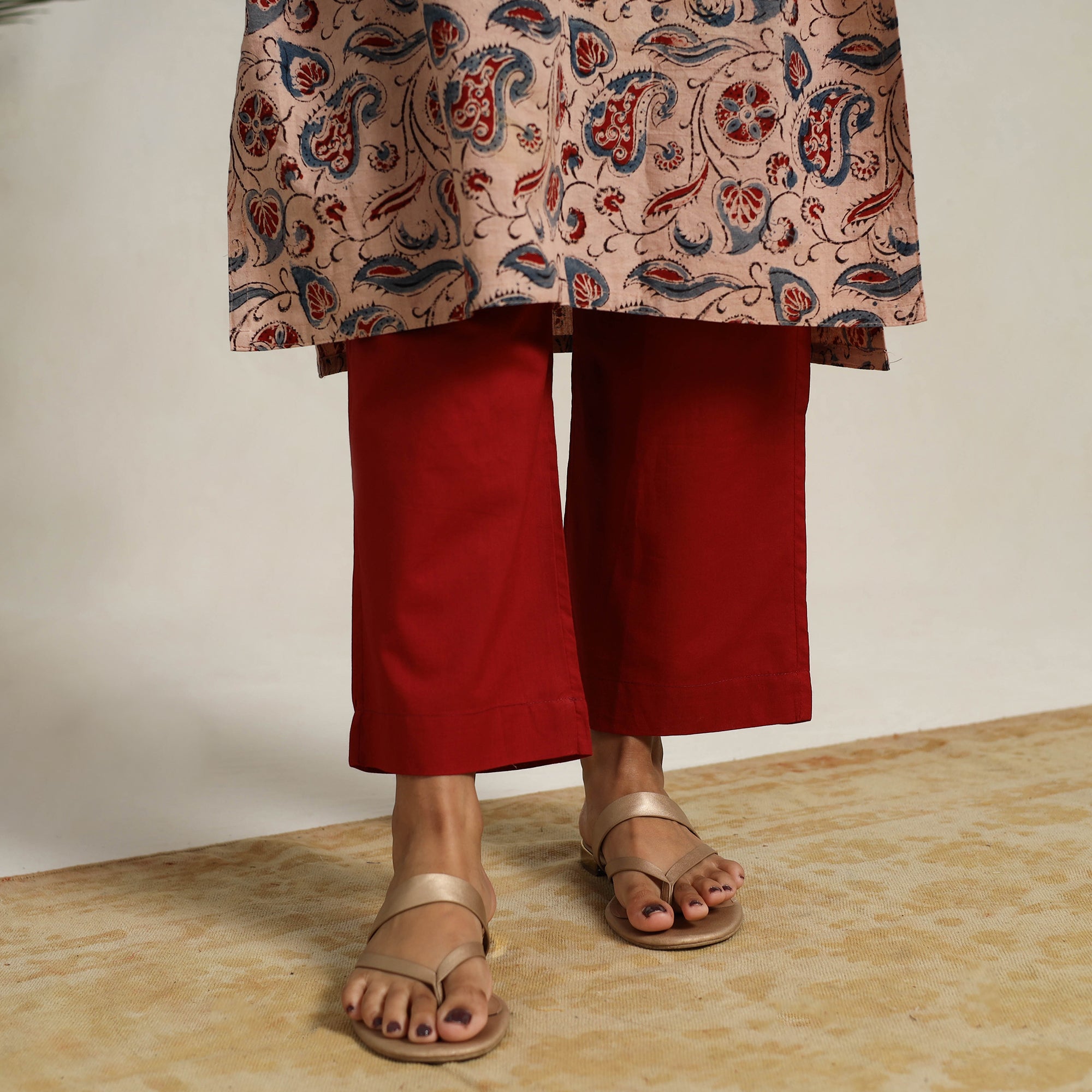 ITOKRI CASUALS Beige - Block Printed Cotton Kalamkari Kurta Set 09 - view 6
