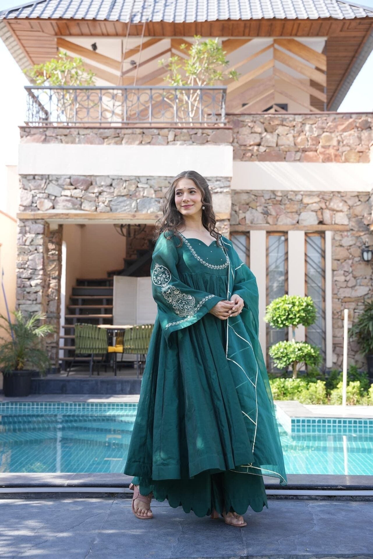 Idaho-o Alluring green chanderi suit set - view 3