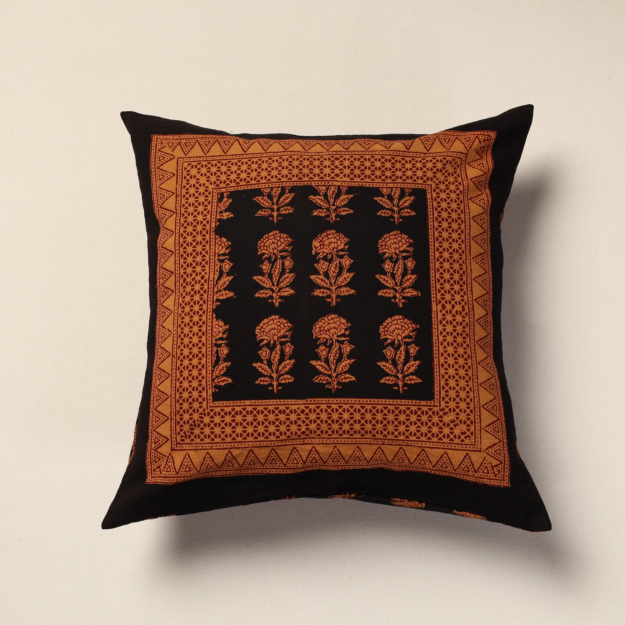 BAGH PRINTS BY ANSHAR FARUKH KHATRI Black - Bagh Block Printed Cotton Cushion Cover (16 x 16 in)