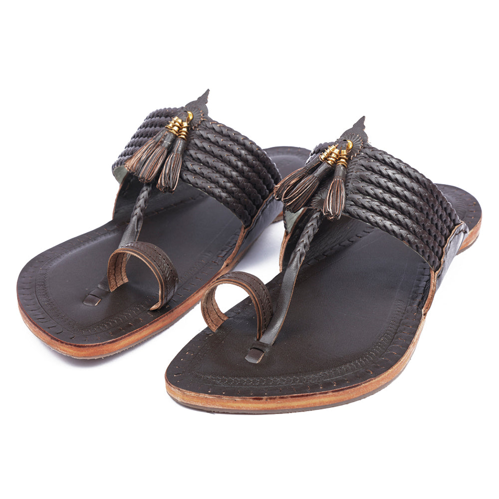 KORAKARI Brown Handstitched Leather Kolhapuri Men Slipper