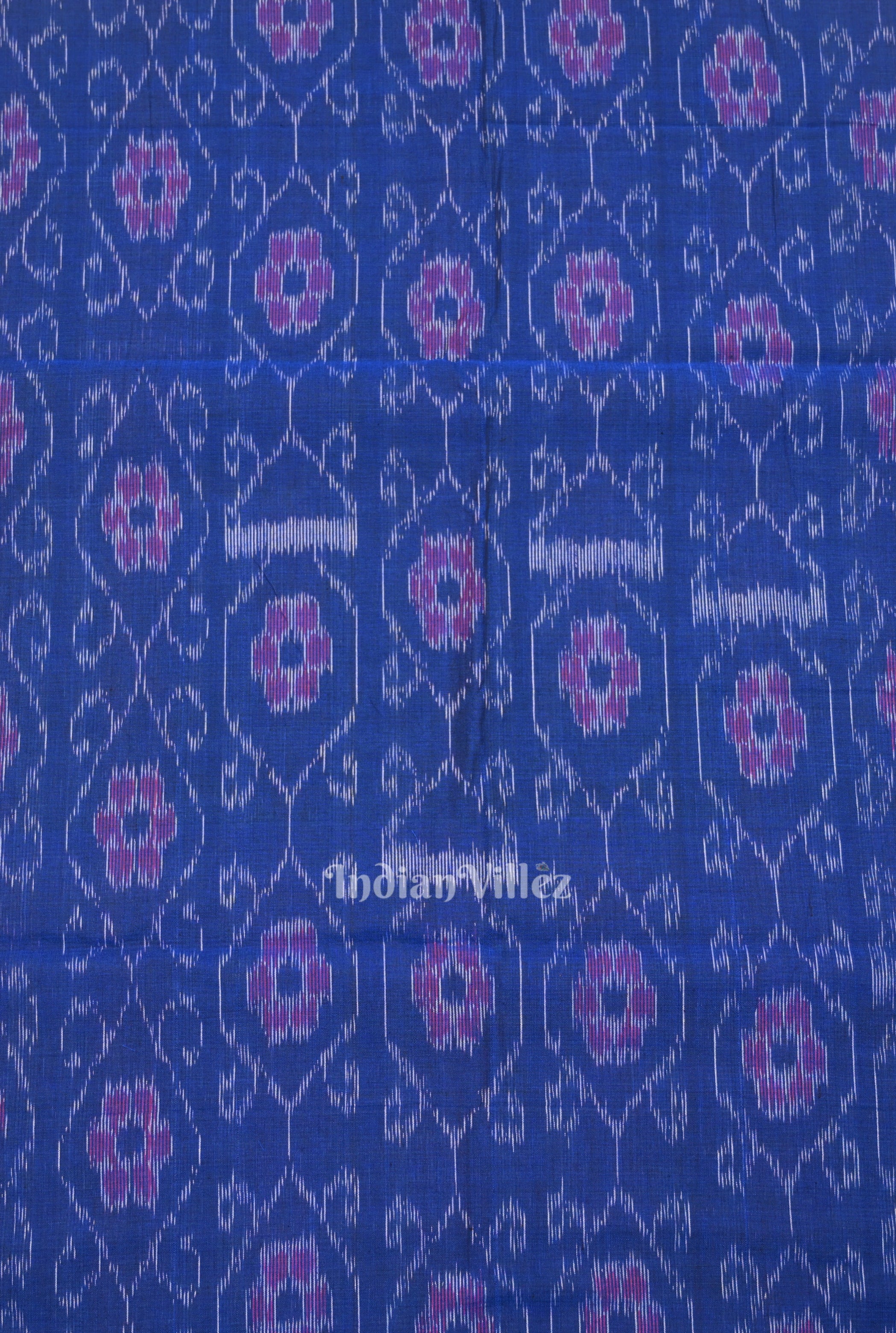 IndianVillèz Royal Blue Floral Theme Sambalpuri Ikat Cotton Fabric - view 3