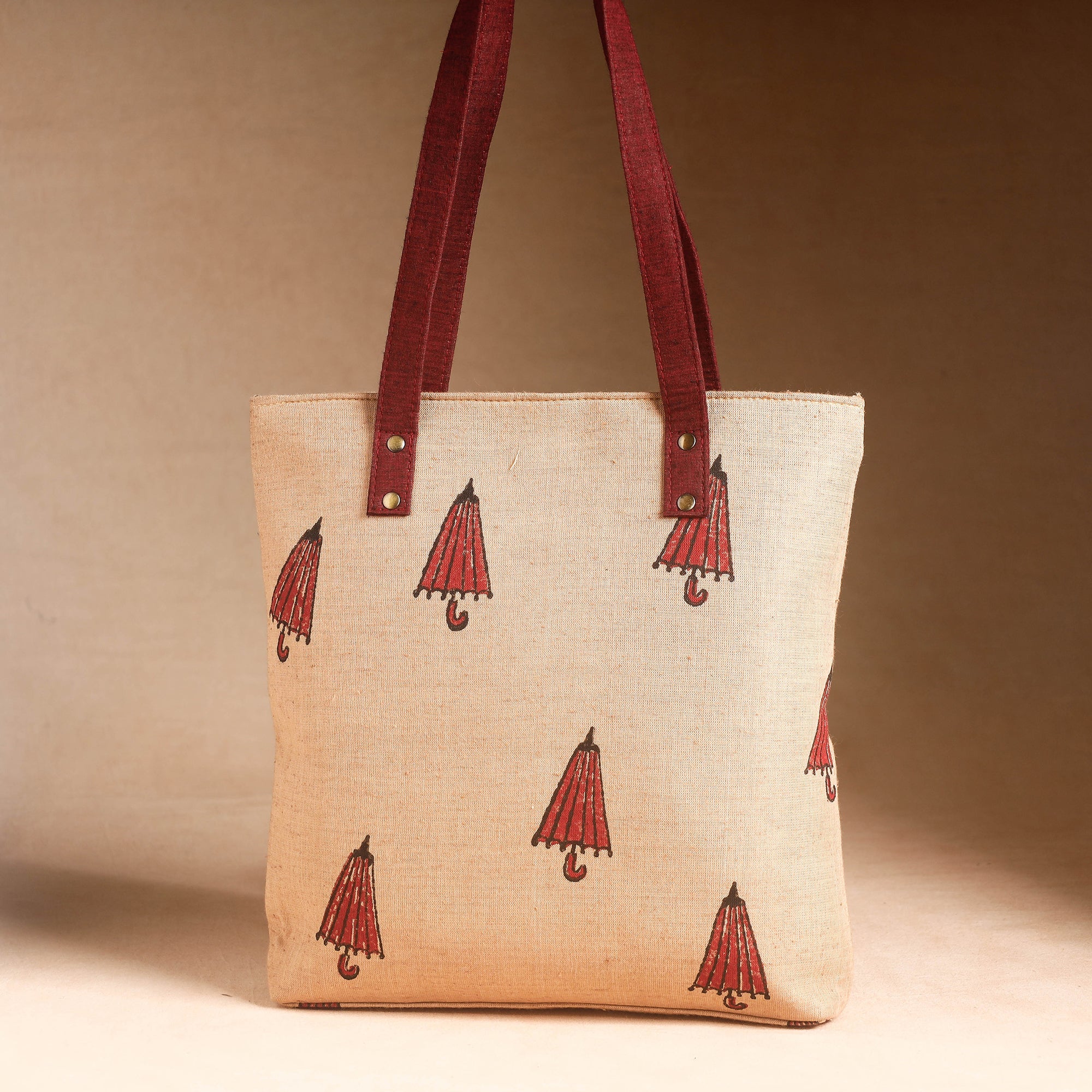 ITOKRI CRAFTS INITIATIVE Beige - Handcrafted Sanganeri Printed Leather Hand Bag