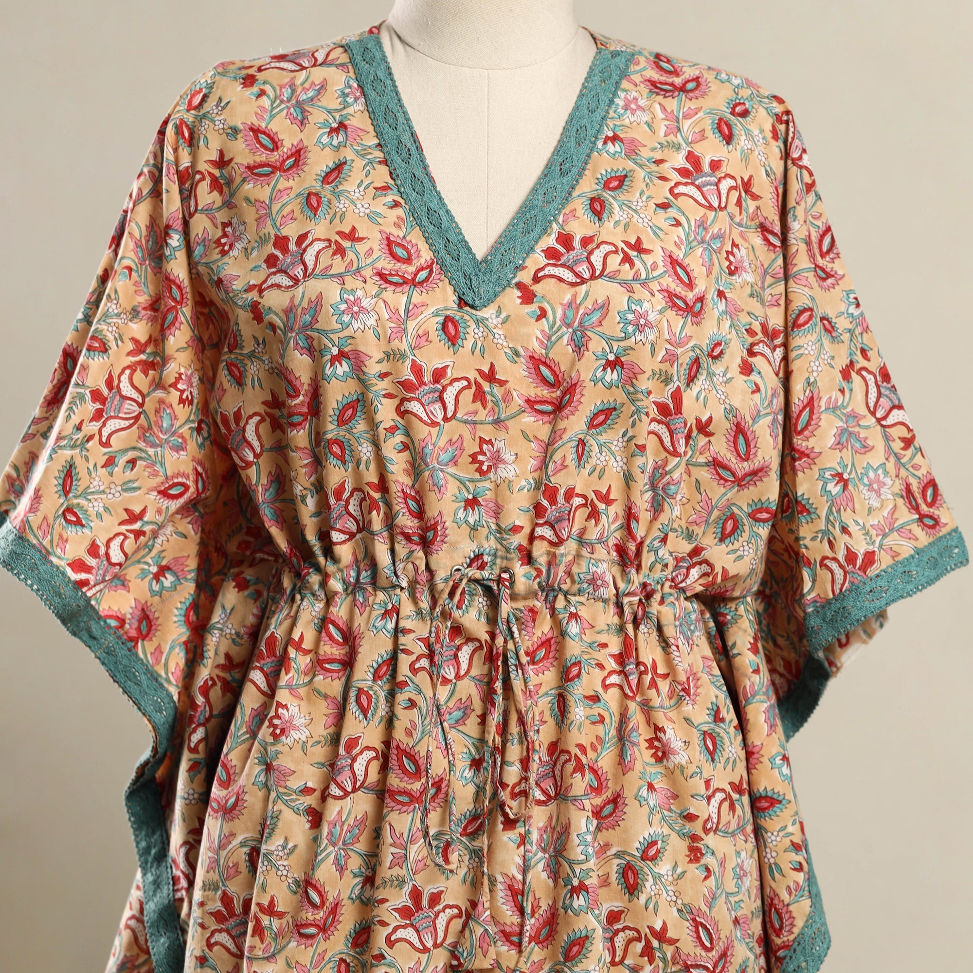 ITOKRI CASUALS Beige - Block Print Sanganeri Cotton Kaftan (Short) 09 - view 2