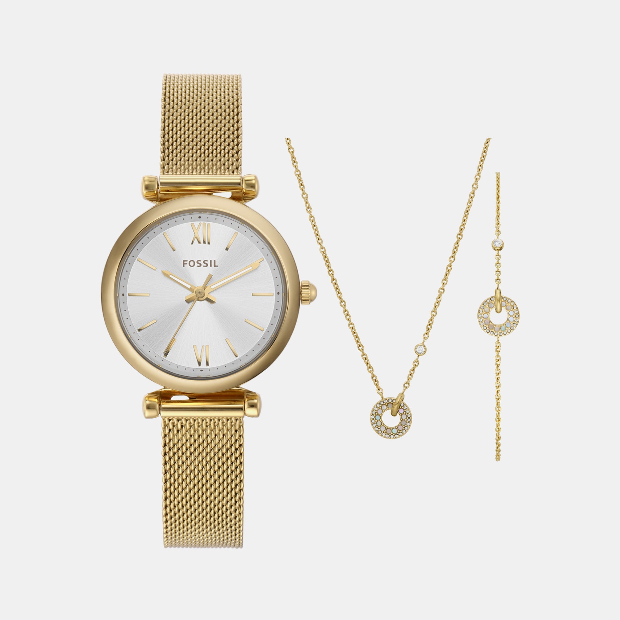 Fossil Carlie Women Quartz White Dial Analog Mesh Watch ES5251SET
