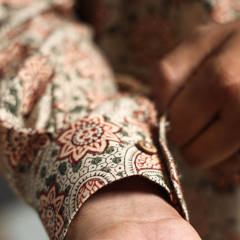ITOKRI CASUALS Beige - Premium Pedana Kalamkari Block Printed Cotton Men Full Sleeve Shirt - view 6