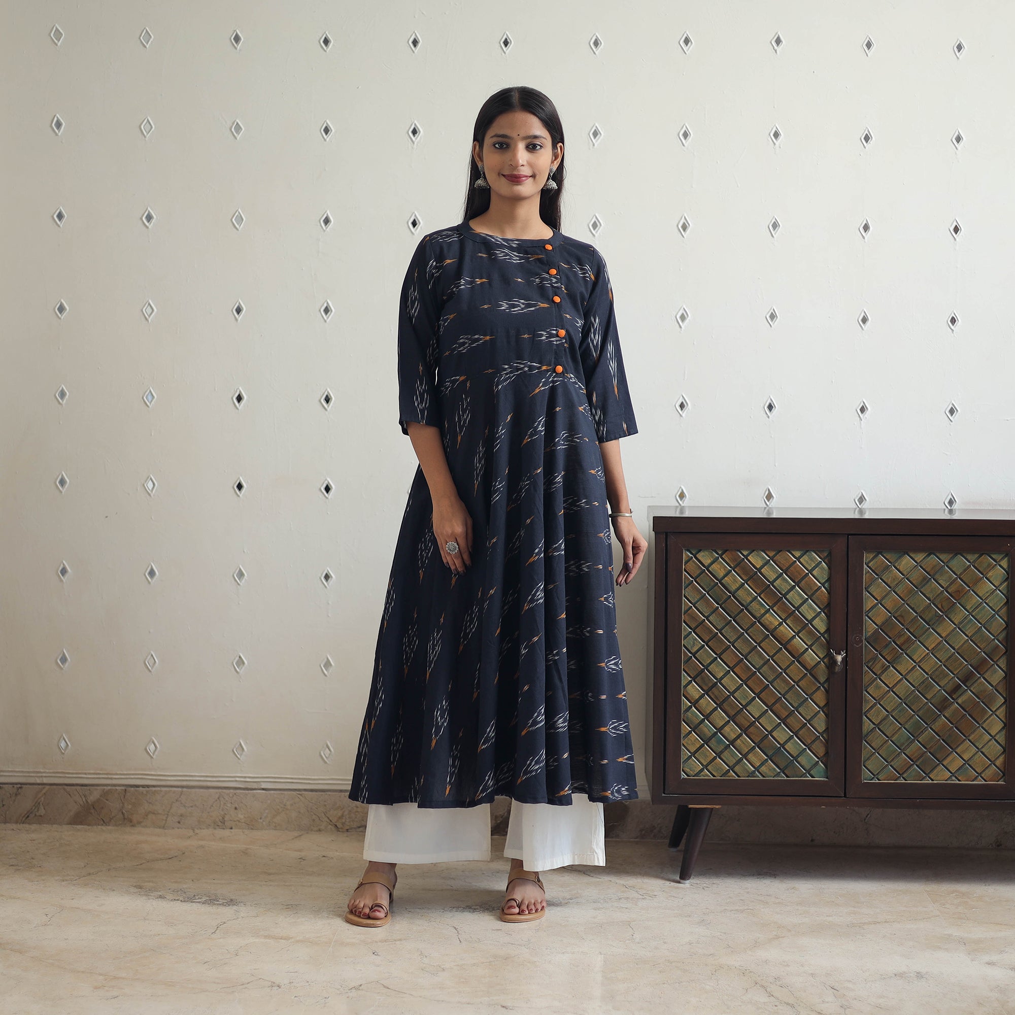 ITOKRI CASUALS Blue - Cotton Flared Pochampally Ikat Kurta 20 - view 2