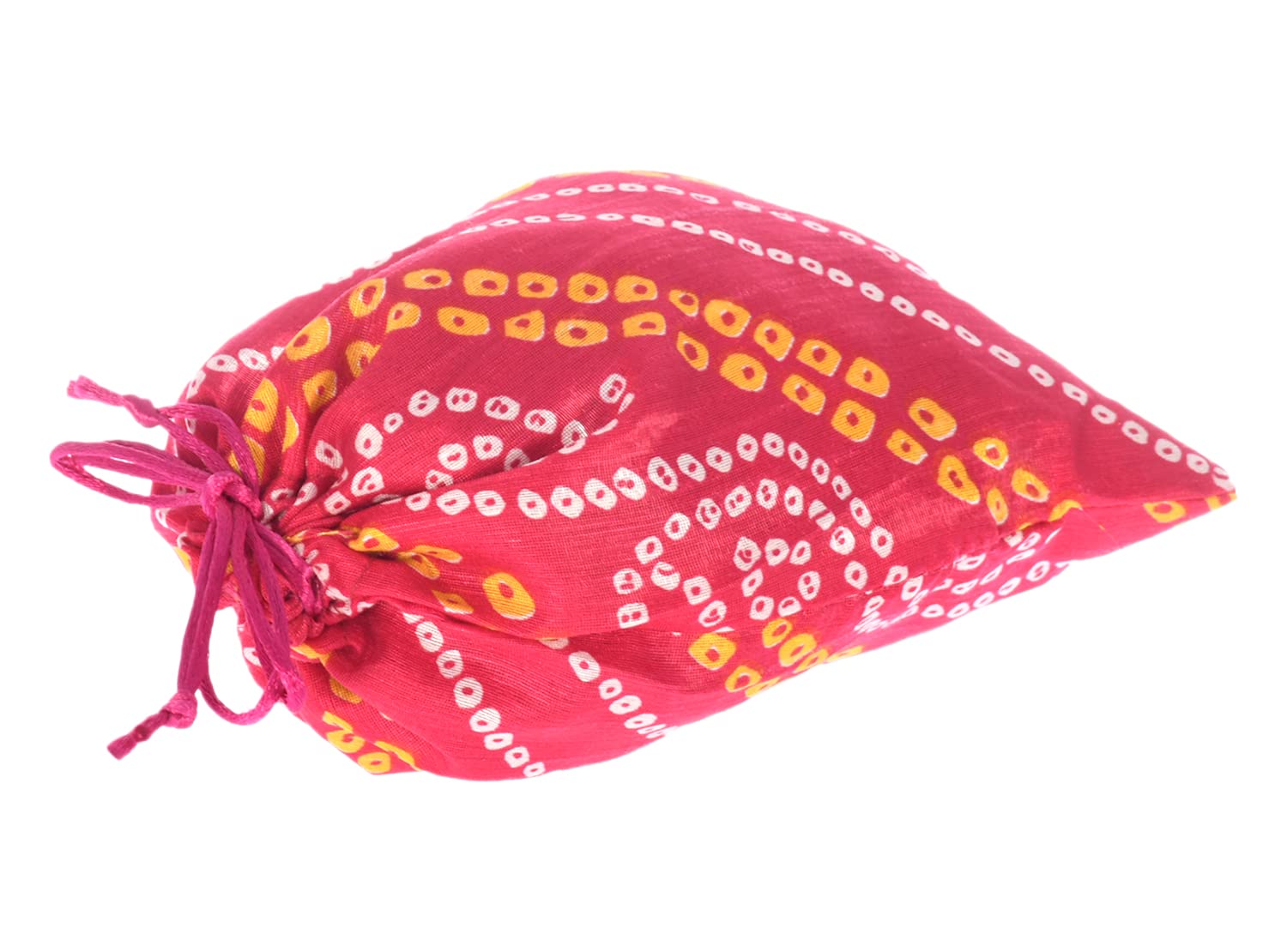 Kuber Industries Bandhej Print Potli Bag for Small Accessories, Money, Bindi With Drawstring Set of 6 (Pink) - view 4