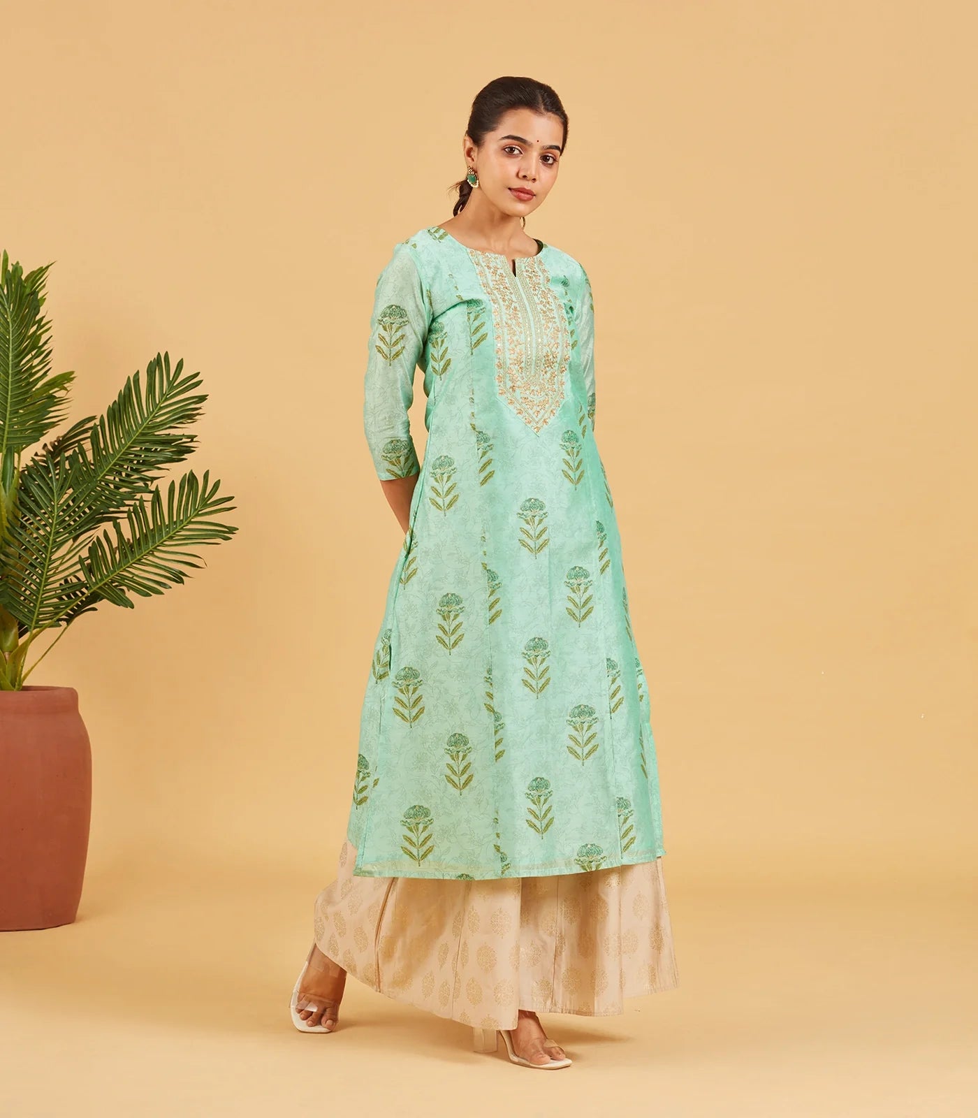 RmKV Aqua Green Floral Printed Festive Kurta – Aquamarine - view 2