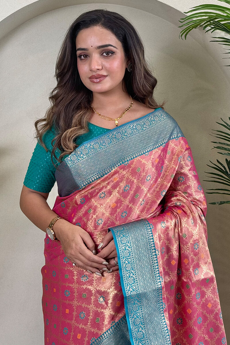 Tasrika Exquisite Pink Soft Banarasi Tissue Silk Saree With Mesmerising Blouse Piece - view 2