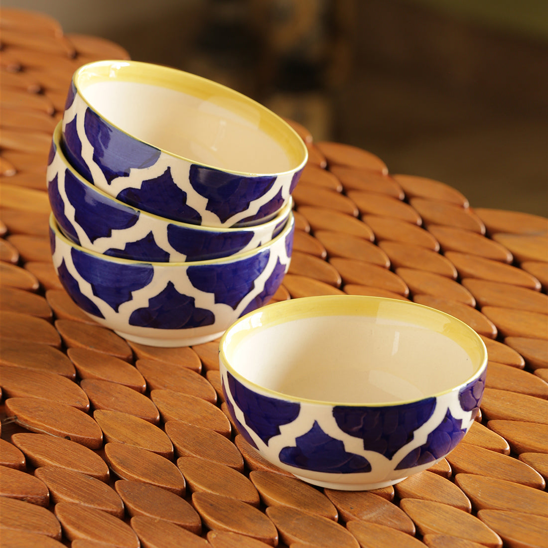 EXCLUSIVELANE Blue - 'Four Mediterranean Bowls' Handpainted Serving Bowls In Ceramic (Set Of 4)