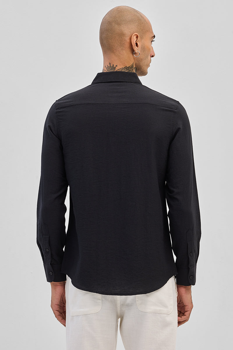 SNITCH Black Slim Fit Linen Shirt - view 7