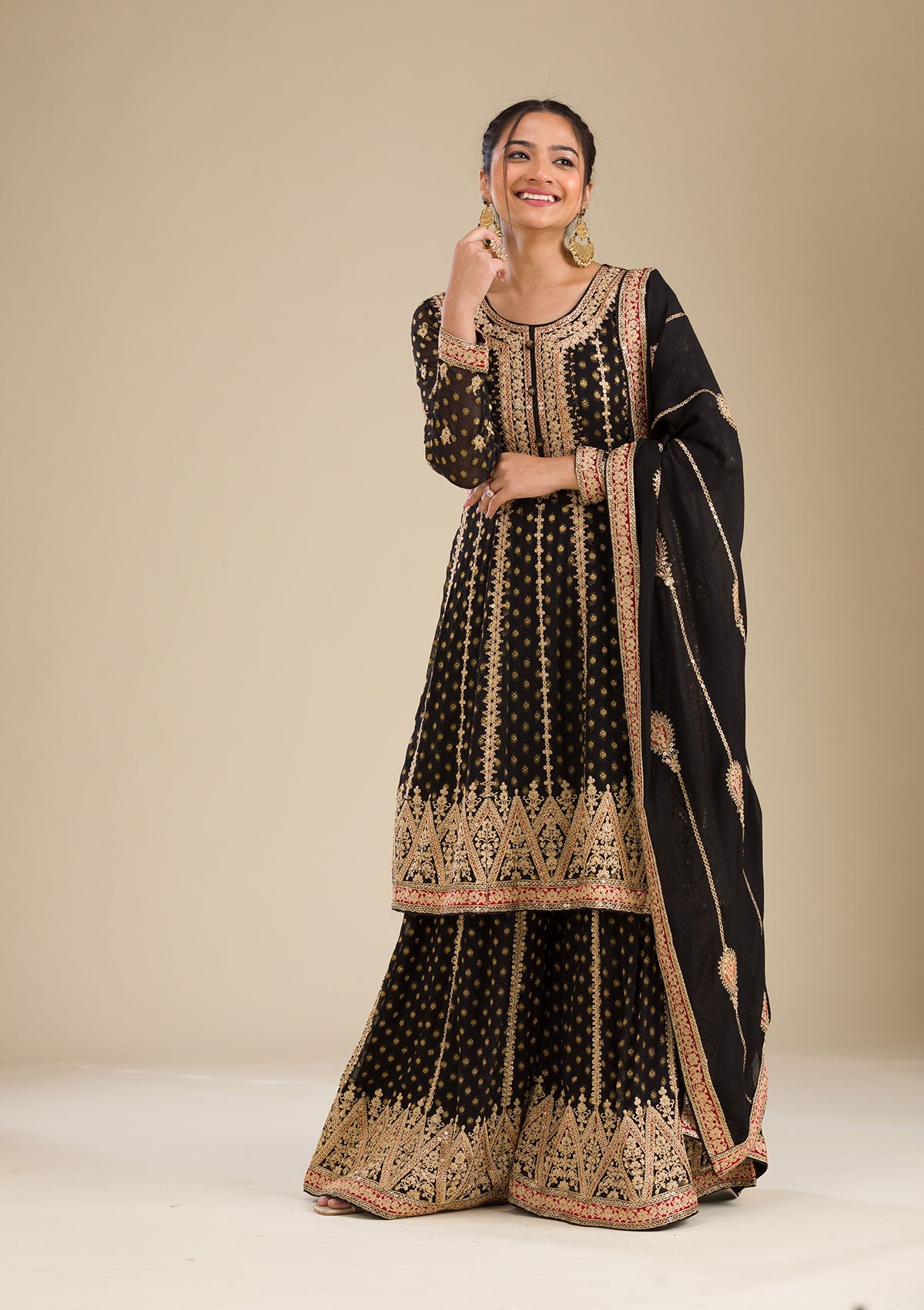 Koskii Black Zariwork Georgette Readymade Salwar Suit